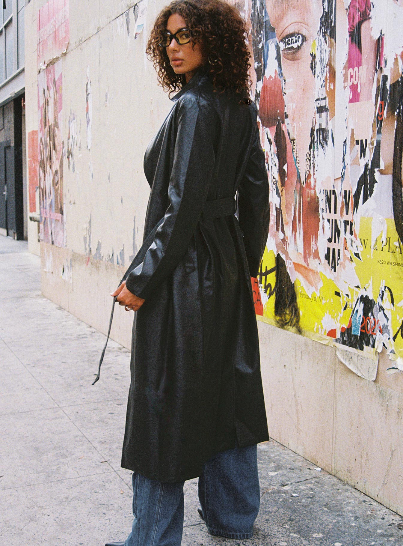 Only For Tonight Faux Leather Trench Coat Black - Image 7