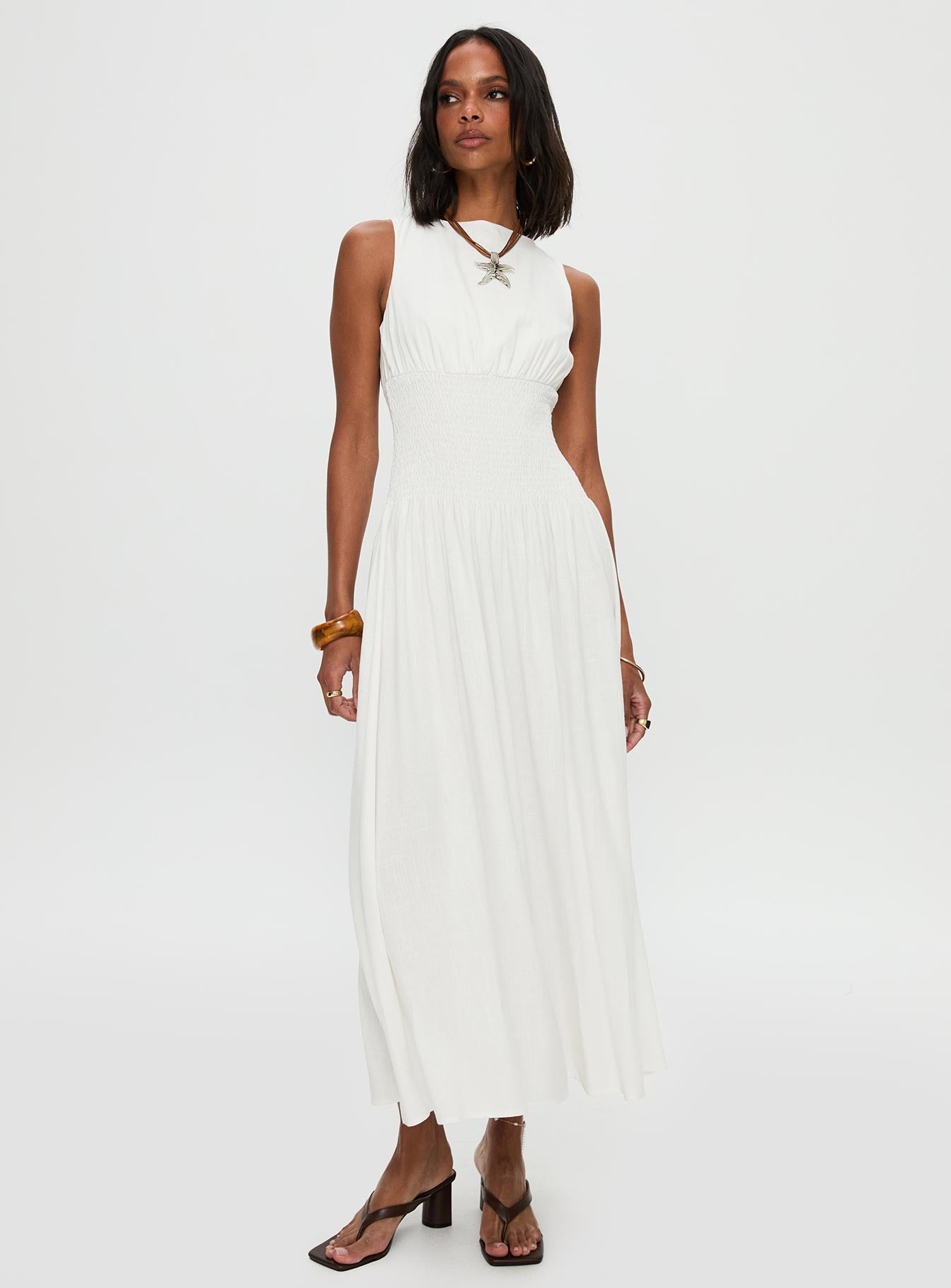 Lilienne Shirred Maxi Dress White - Image 3