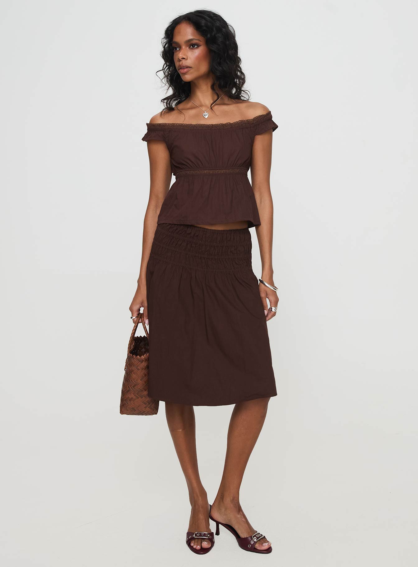 Neleta Midi Skirt Brown - Image 3