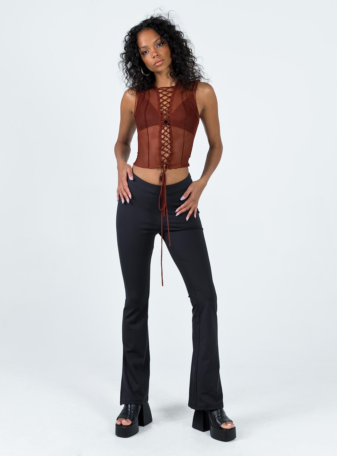 Carlingford Lace Up Top Brown - Image 2
