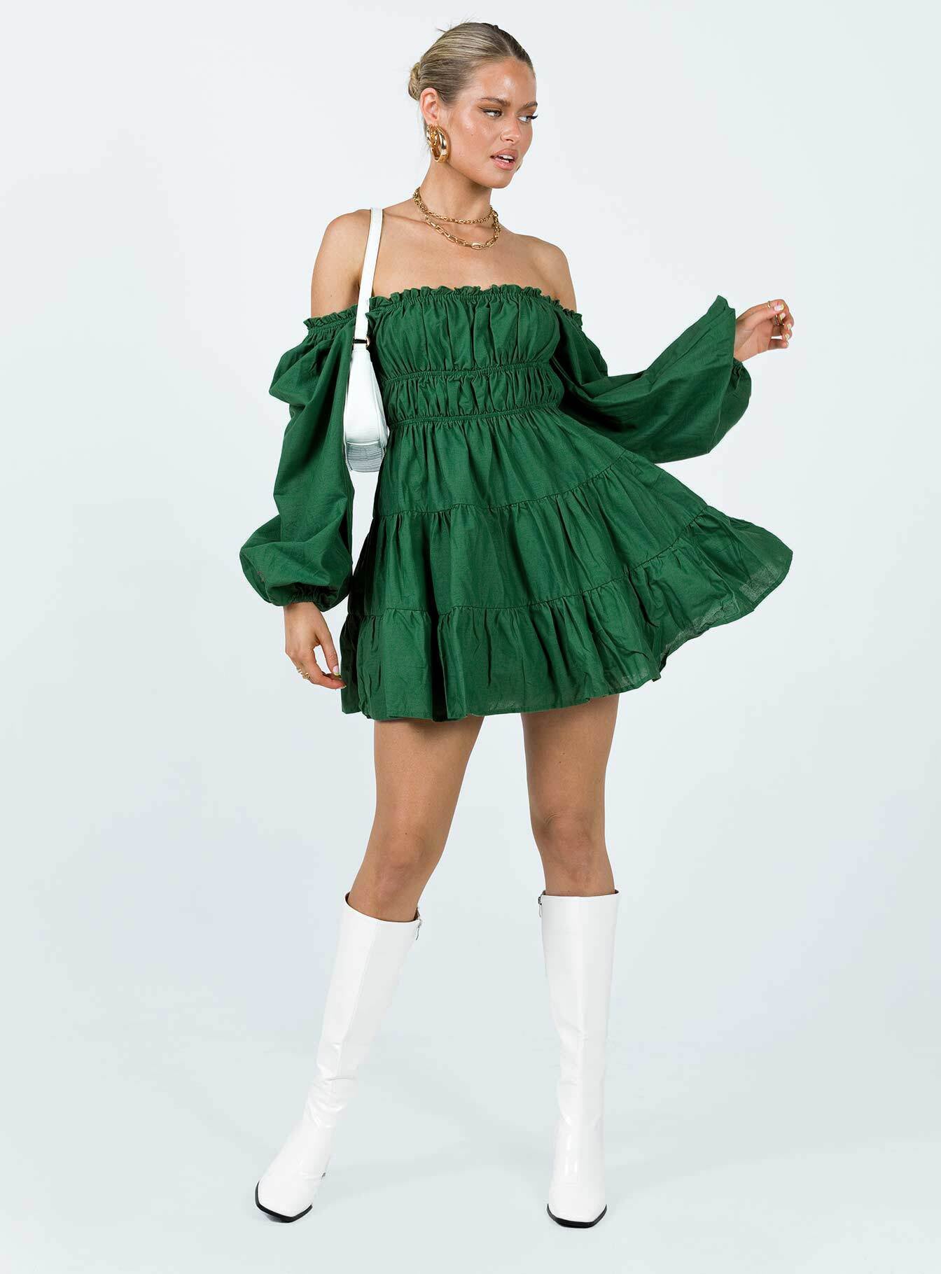 Ceara Long Sleeve Mini Dress Green - Image 3