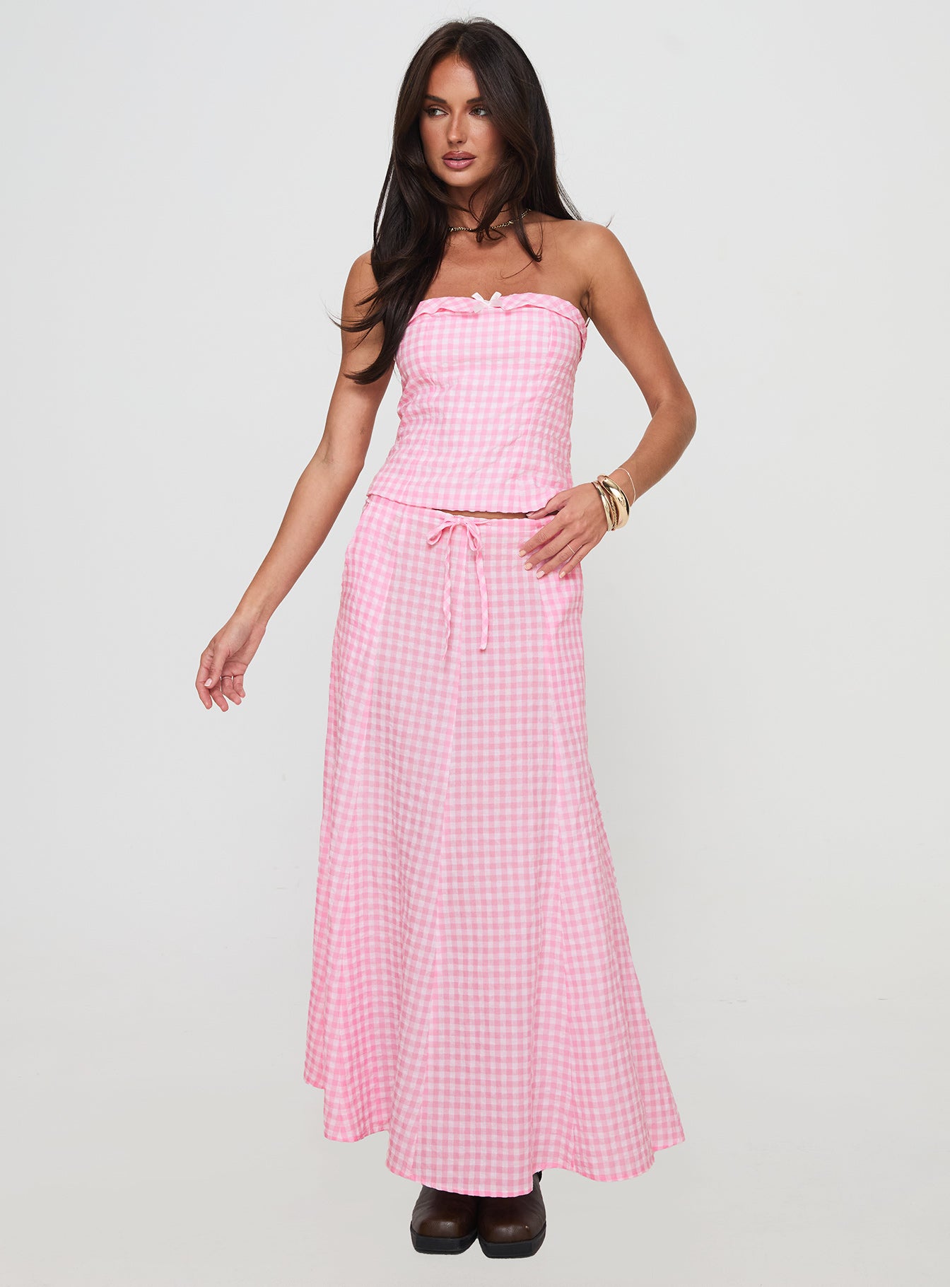 Carmino Maxi Skirt Pink Check - Image 3