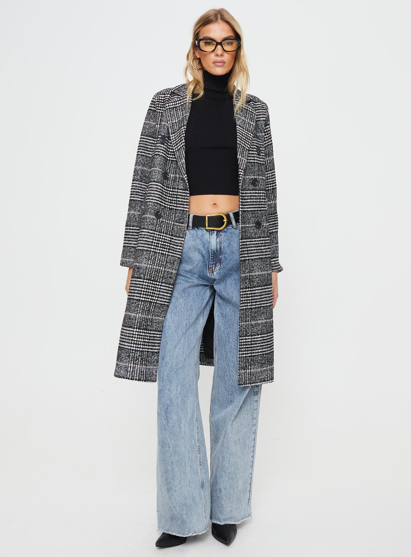Newman Plaid Longline Coat Black - Image 3