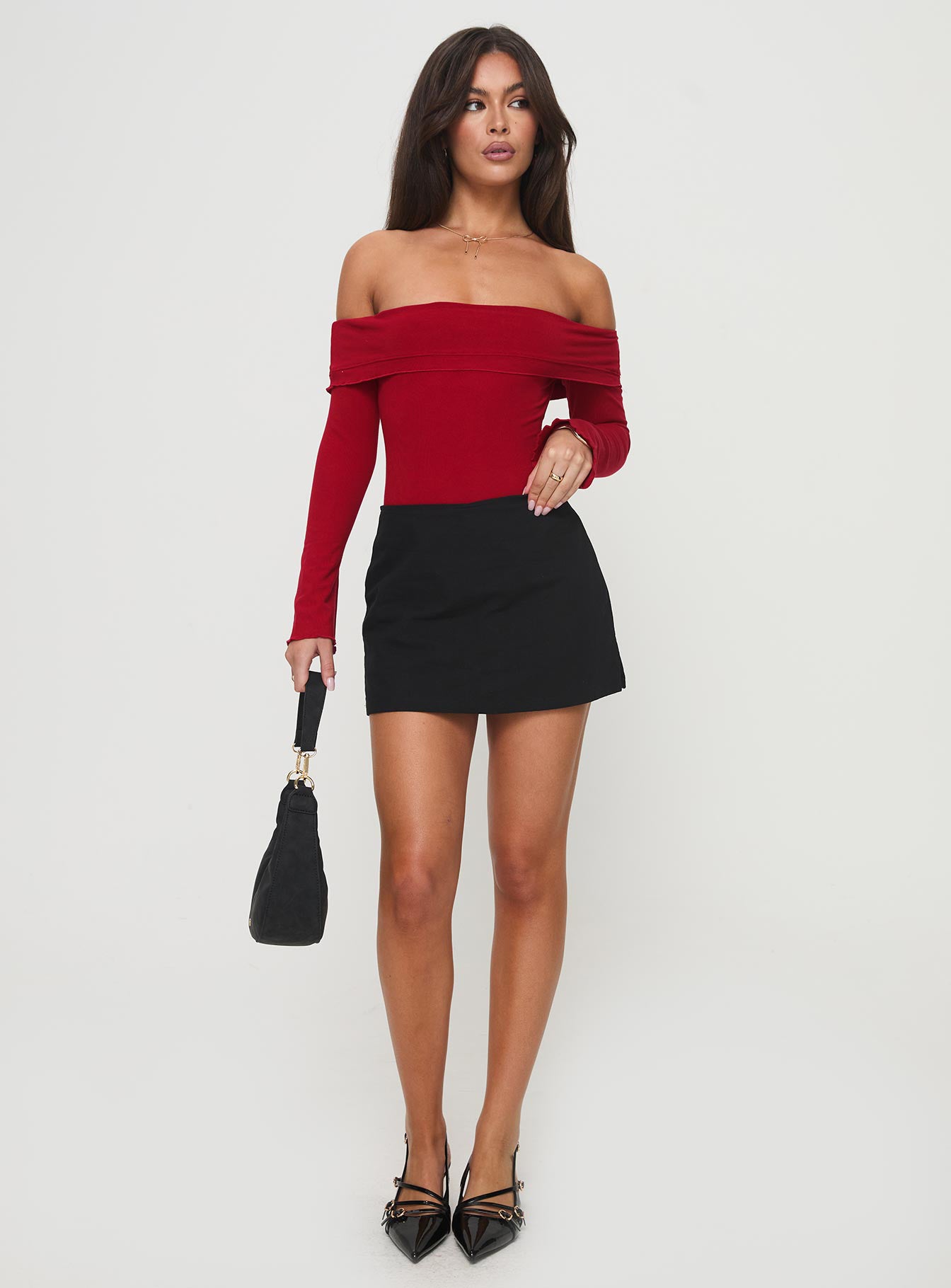 Afterglow Off The Shoulder Bodysuit Burgundy - Image 3