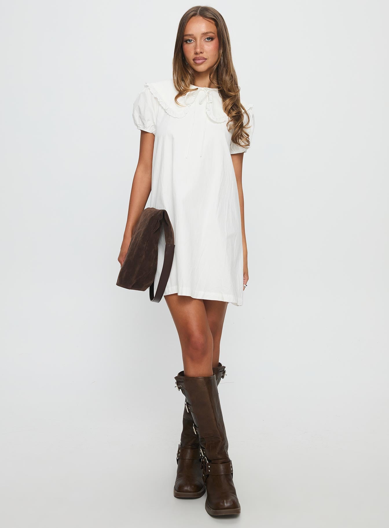Roseprick Puff Sleeve Babydoll Dress White - Image 3