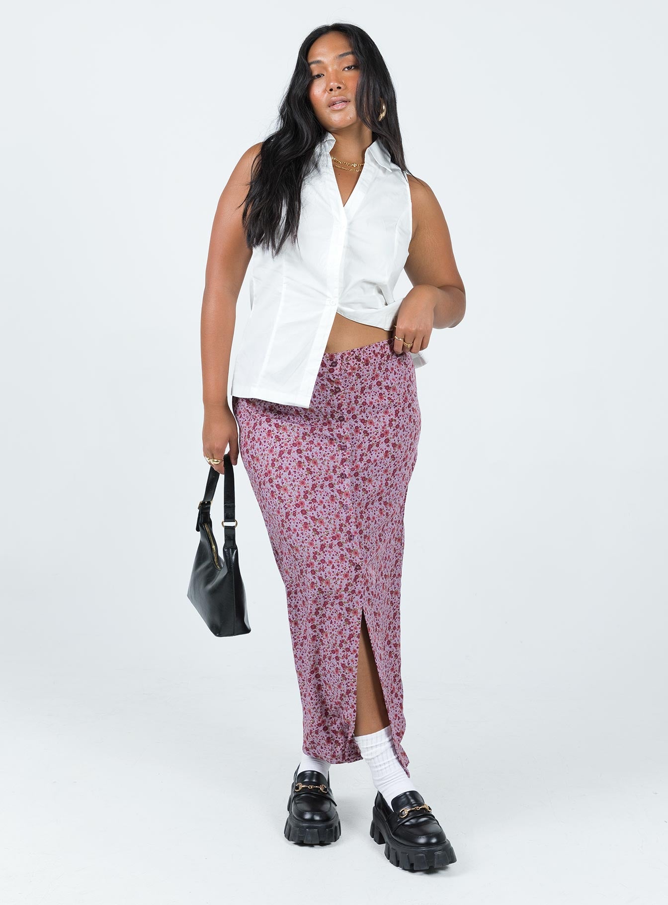 Motel Relow Skirt 90S Floral Burgundy - Image 2