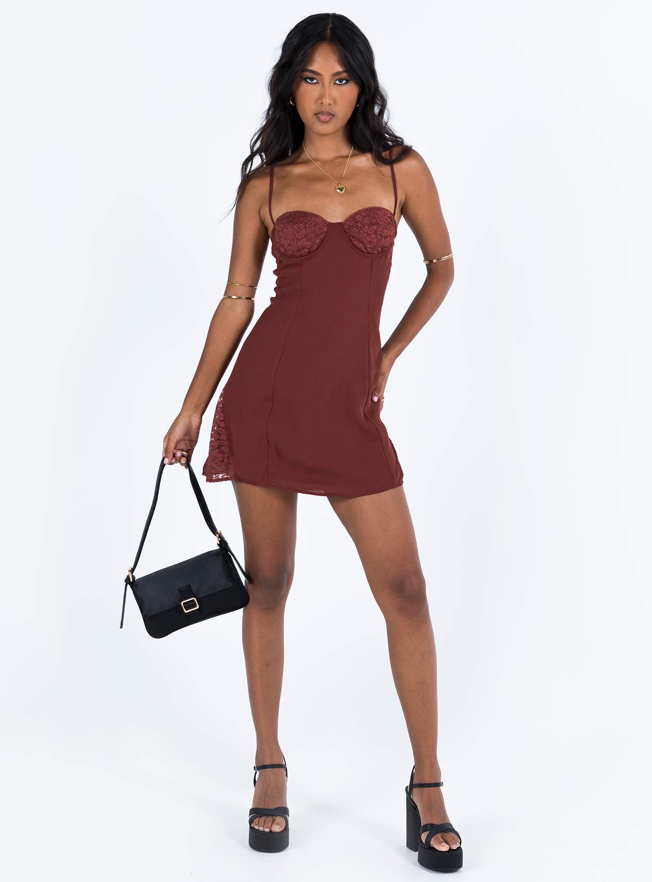 Laysan Lace Mini Dress Burgundy - Image 3