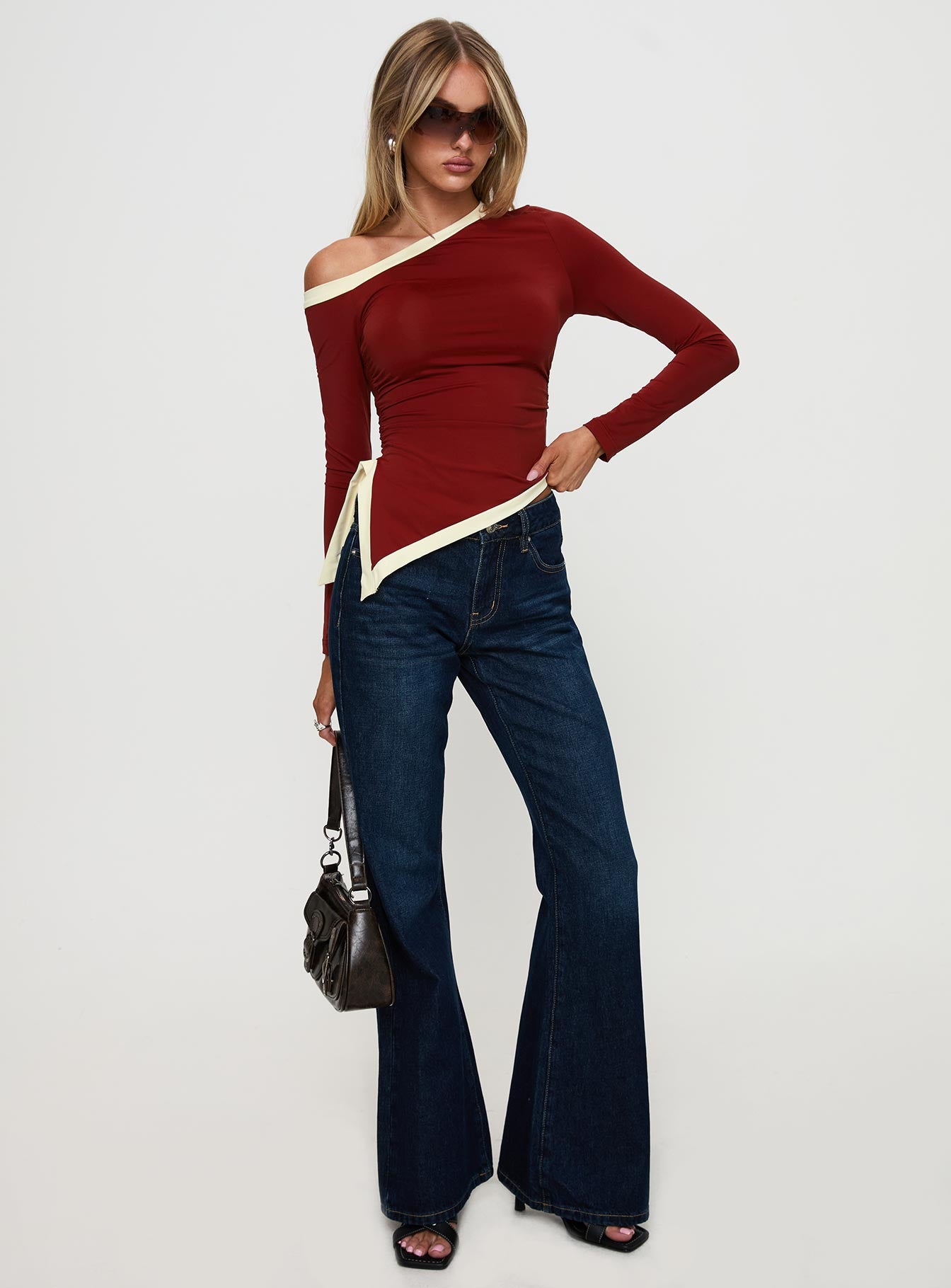 Fake Smile Long Sleeve Top Burgundy / Cream - Image 3