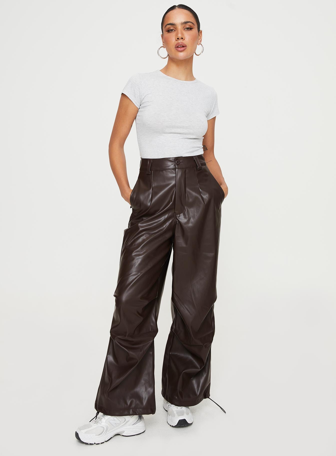 Ornella Faux Leather Pants Brown - Image 2