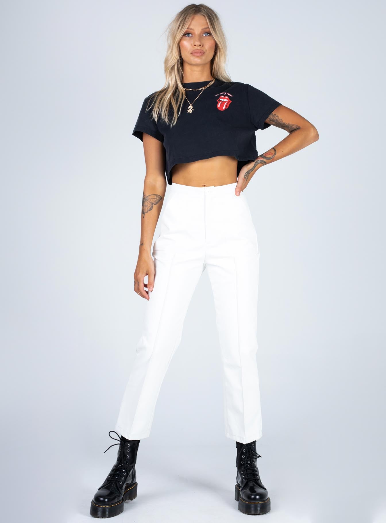 Rolling Stones Many Tongues Crop Tee Black - Image 3