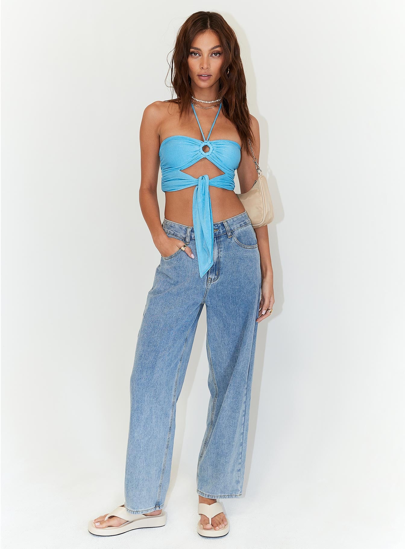 Loriella Ring Detail Crop Top Blue - Image 3