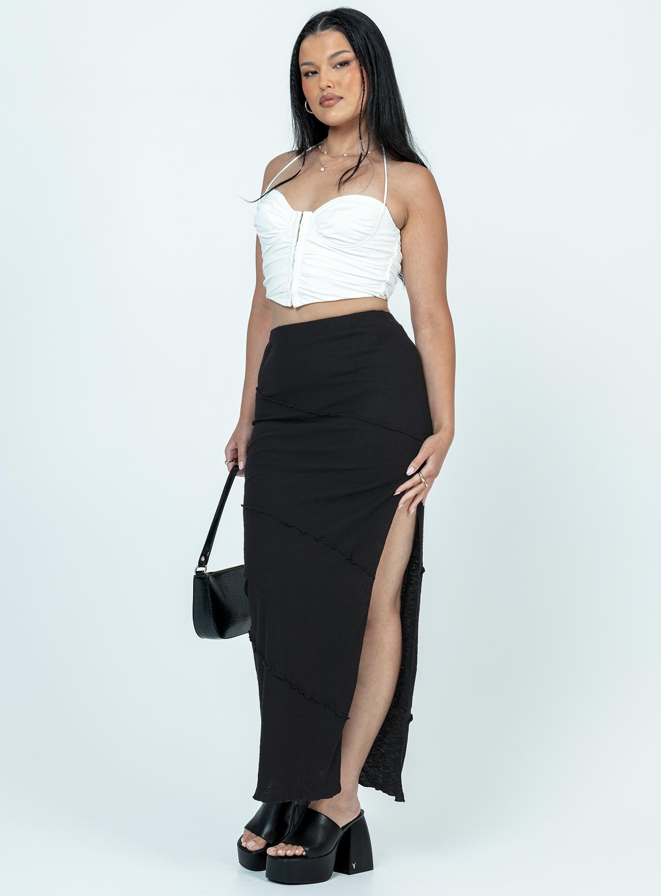 Oscar Split Maxi Skirt Black - Image 4