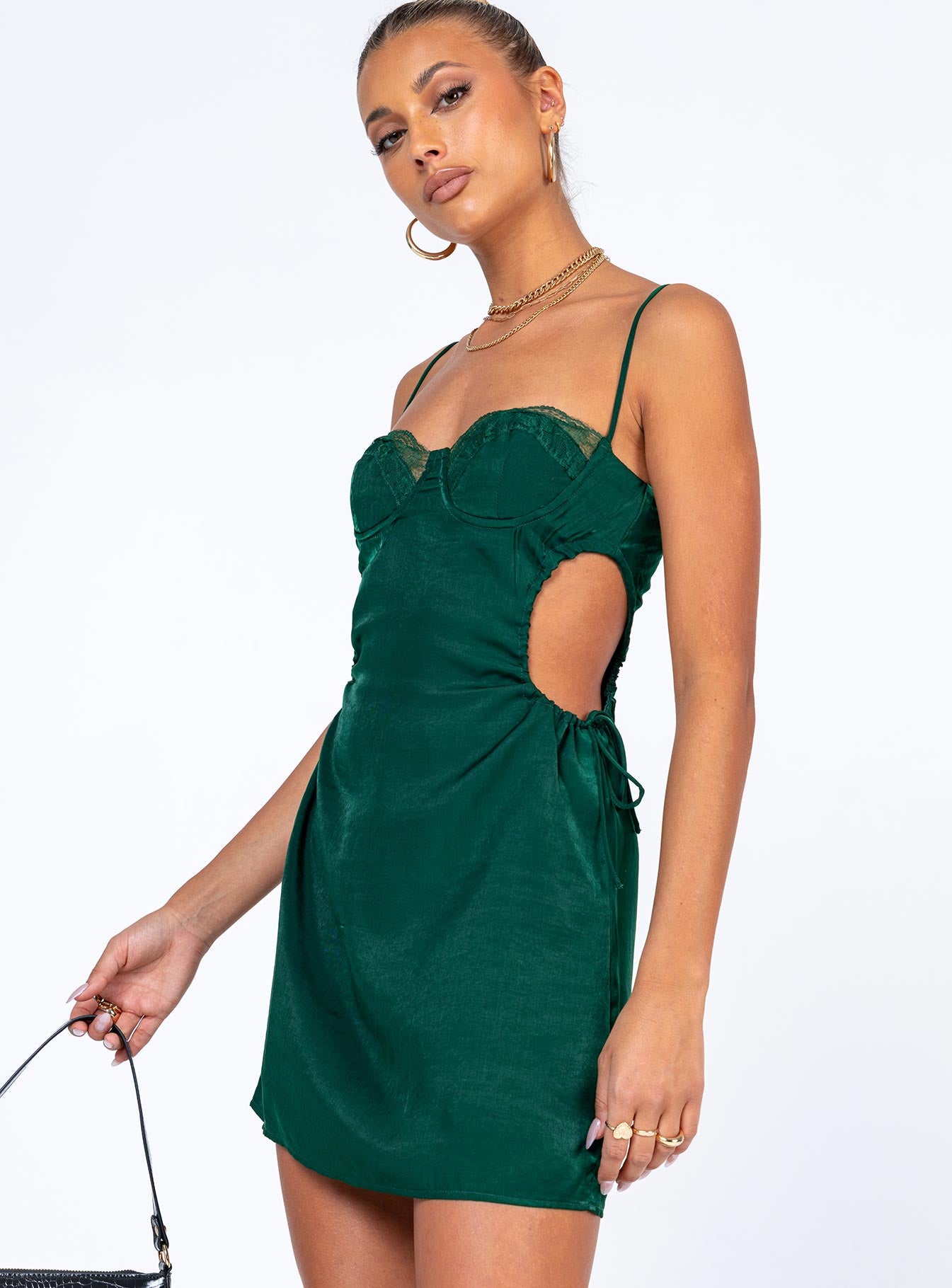 Hazel Cut Out Mini Dress Forest Green - Image 3