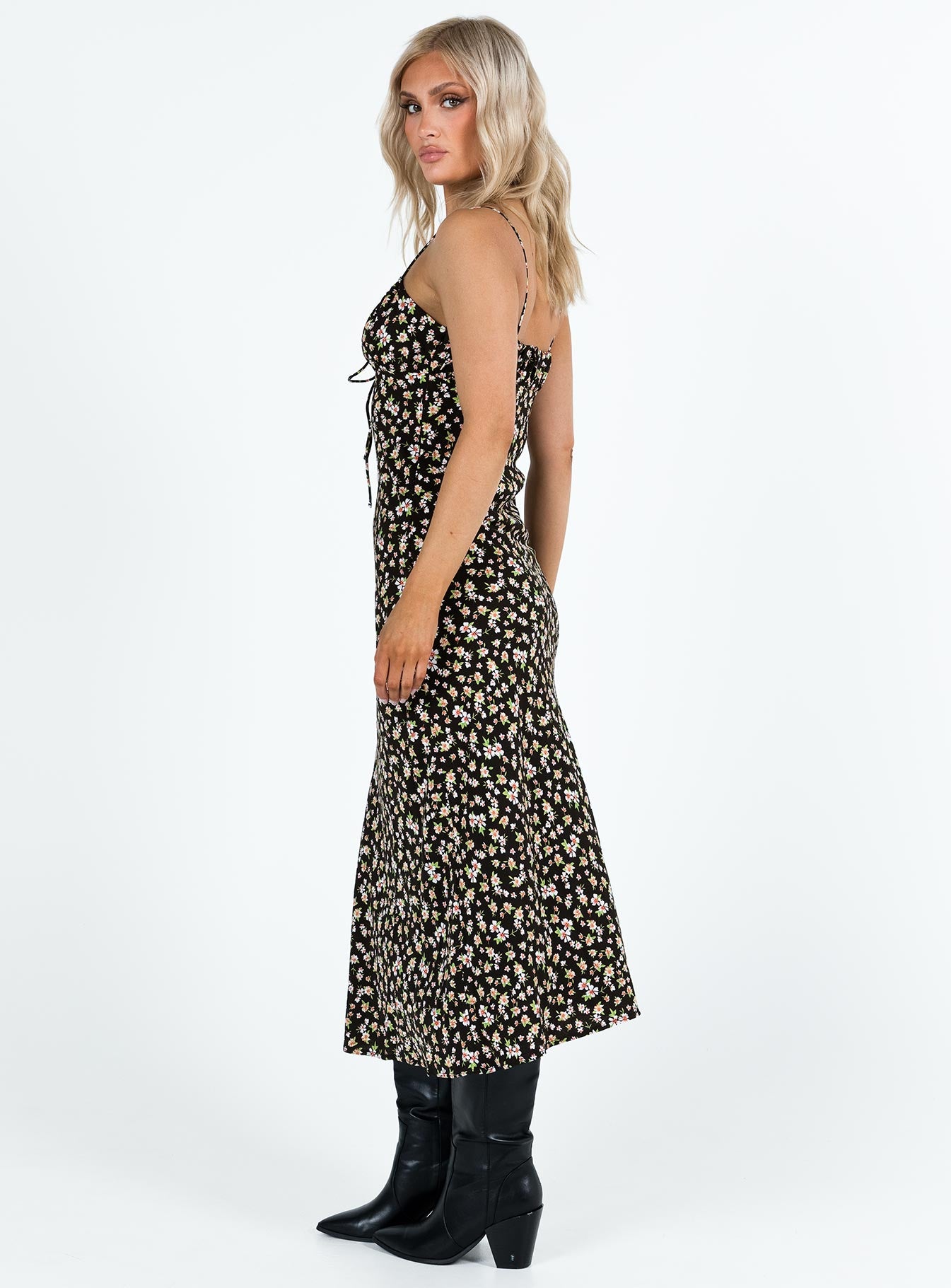 Kaplan Midi Dress Black / White Floral - Image 4