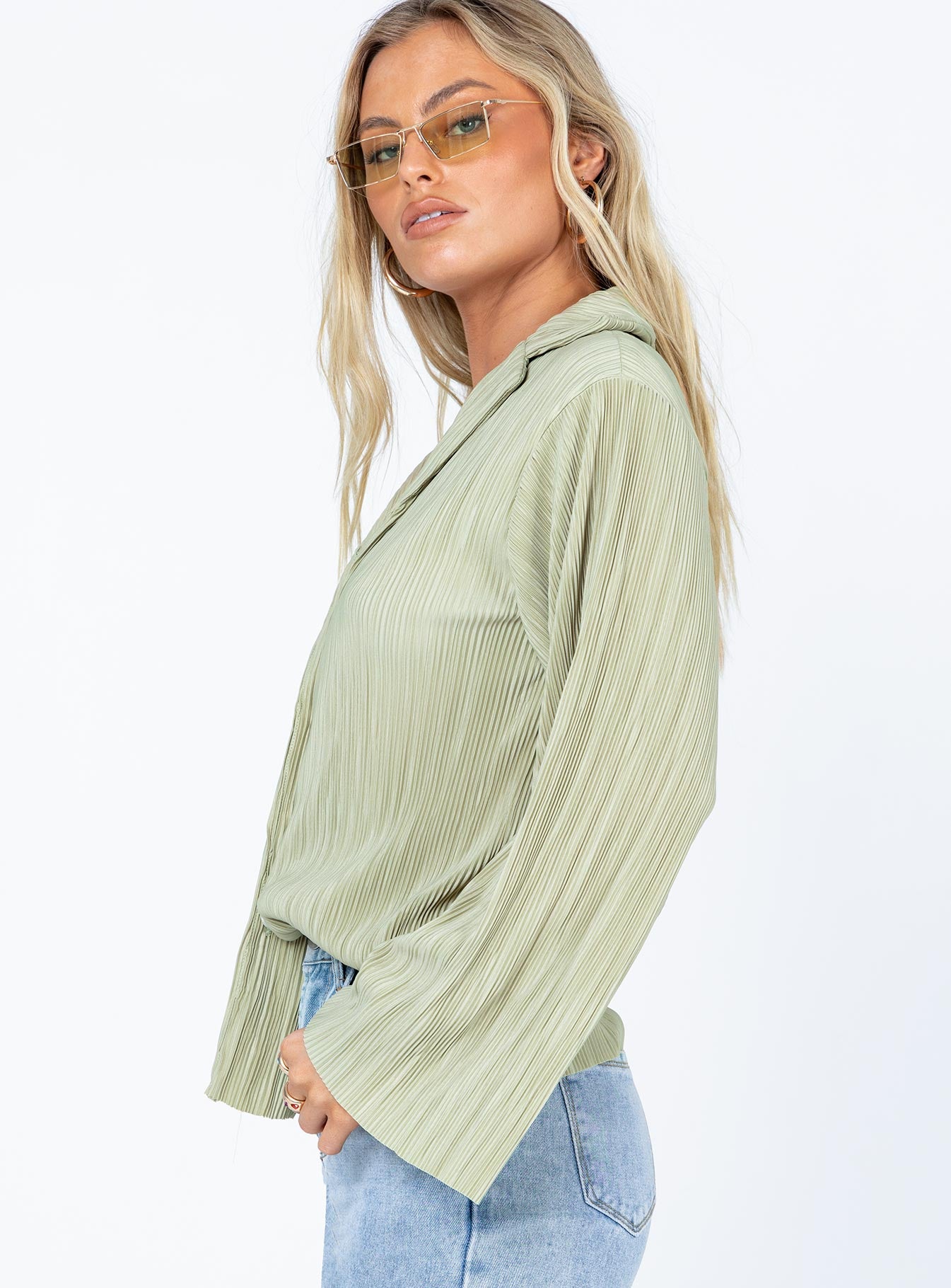 Louie Pleated Shirt Sage - Image 4