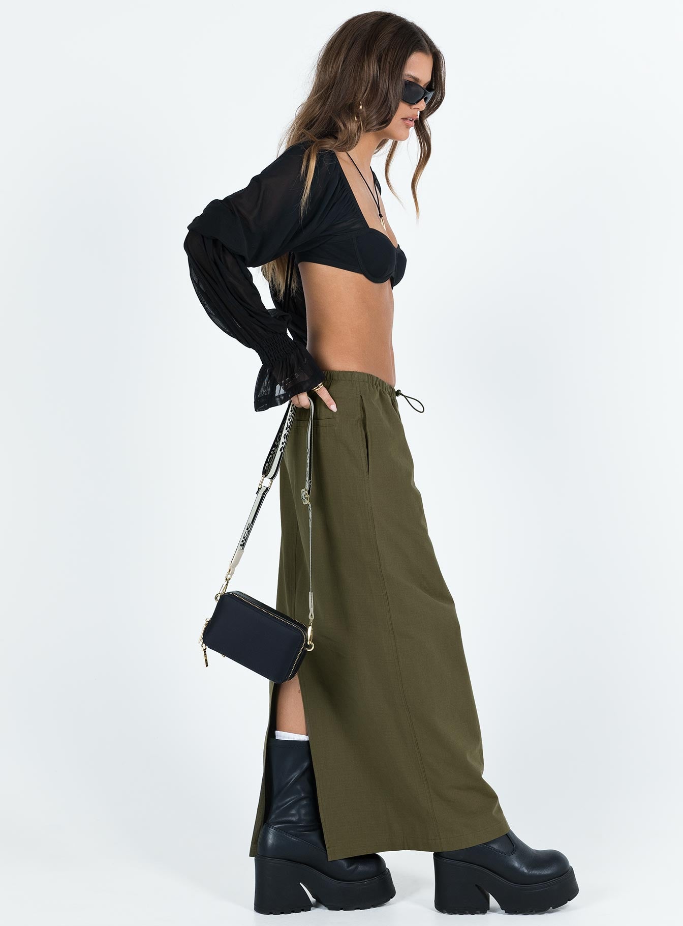 Geneve Maxi Skirt Olive Green - Image 4