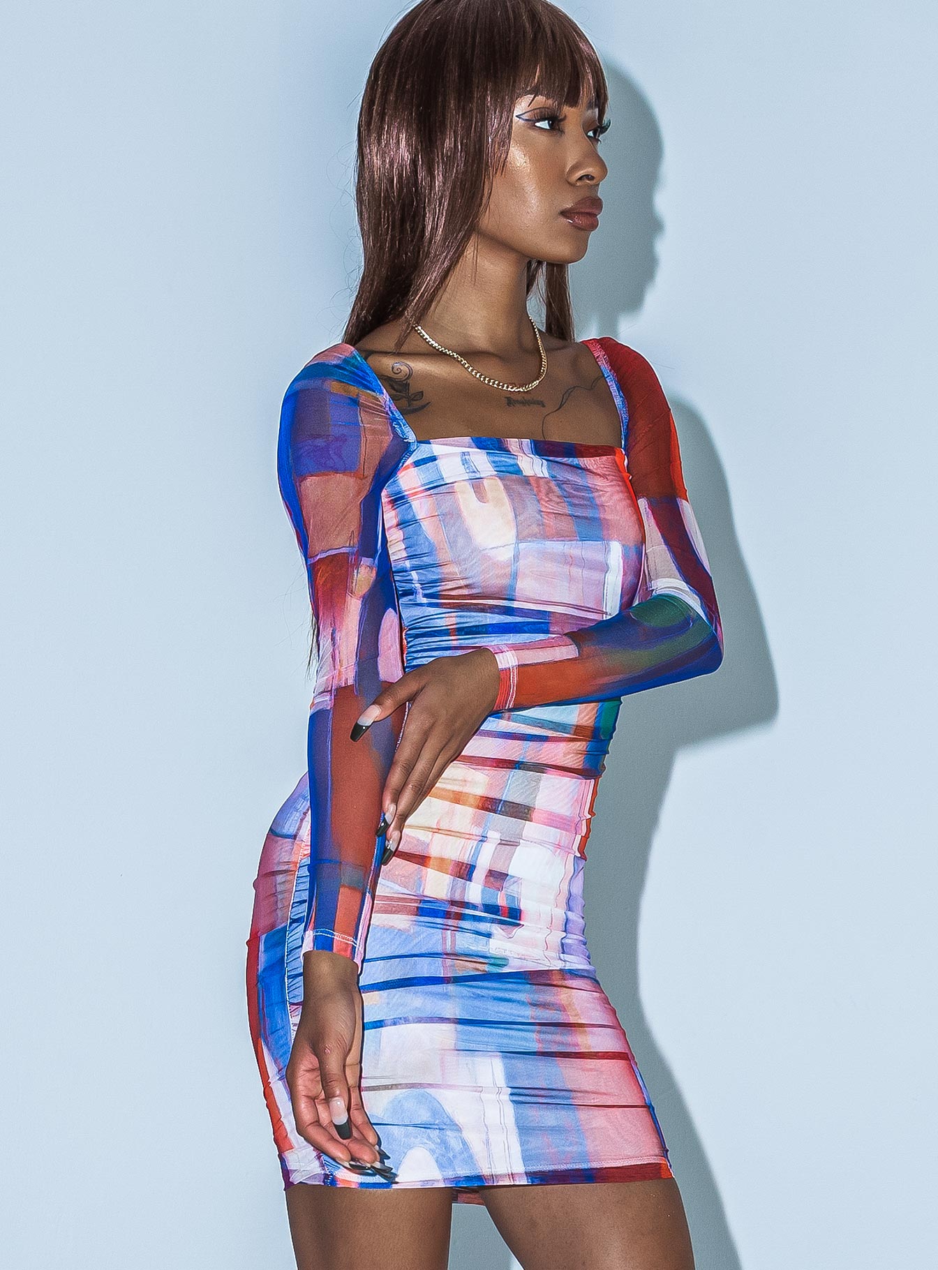 Charvi Long Sleeve Mini Dress Multi - Image 3