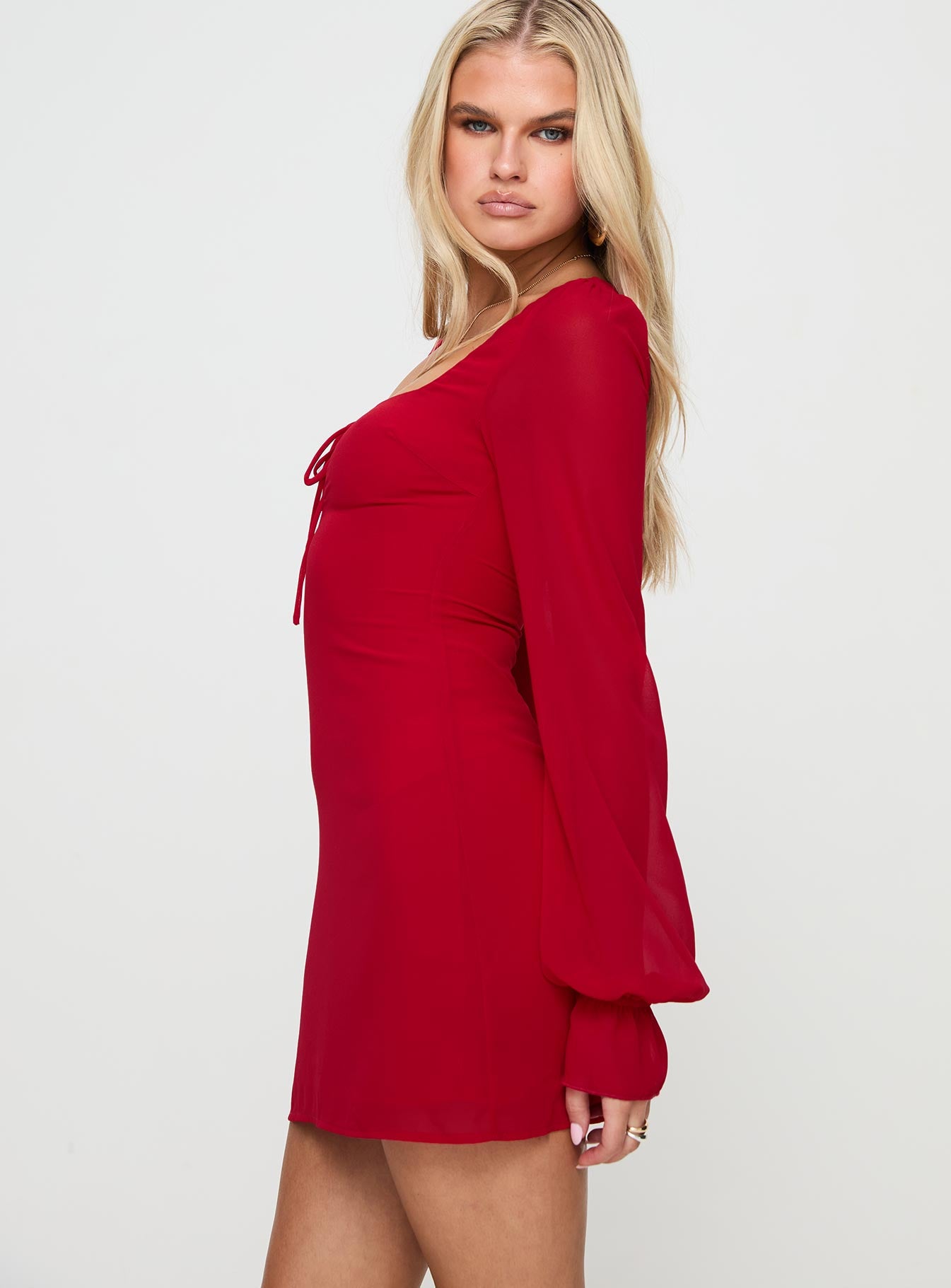 Bayford Long Sleeve Mini Dress Red - Image 4