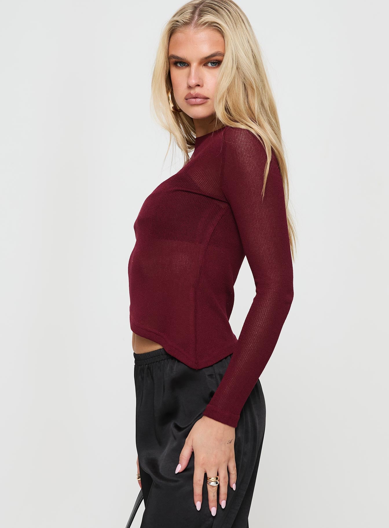 Pratt Long Sleeve Top Burgundy - Image 4