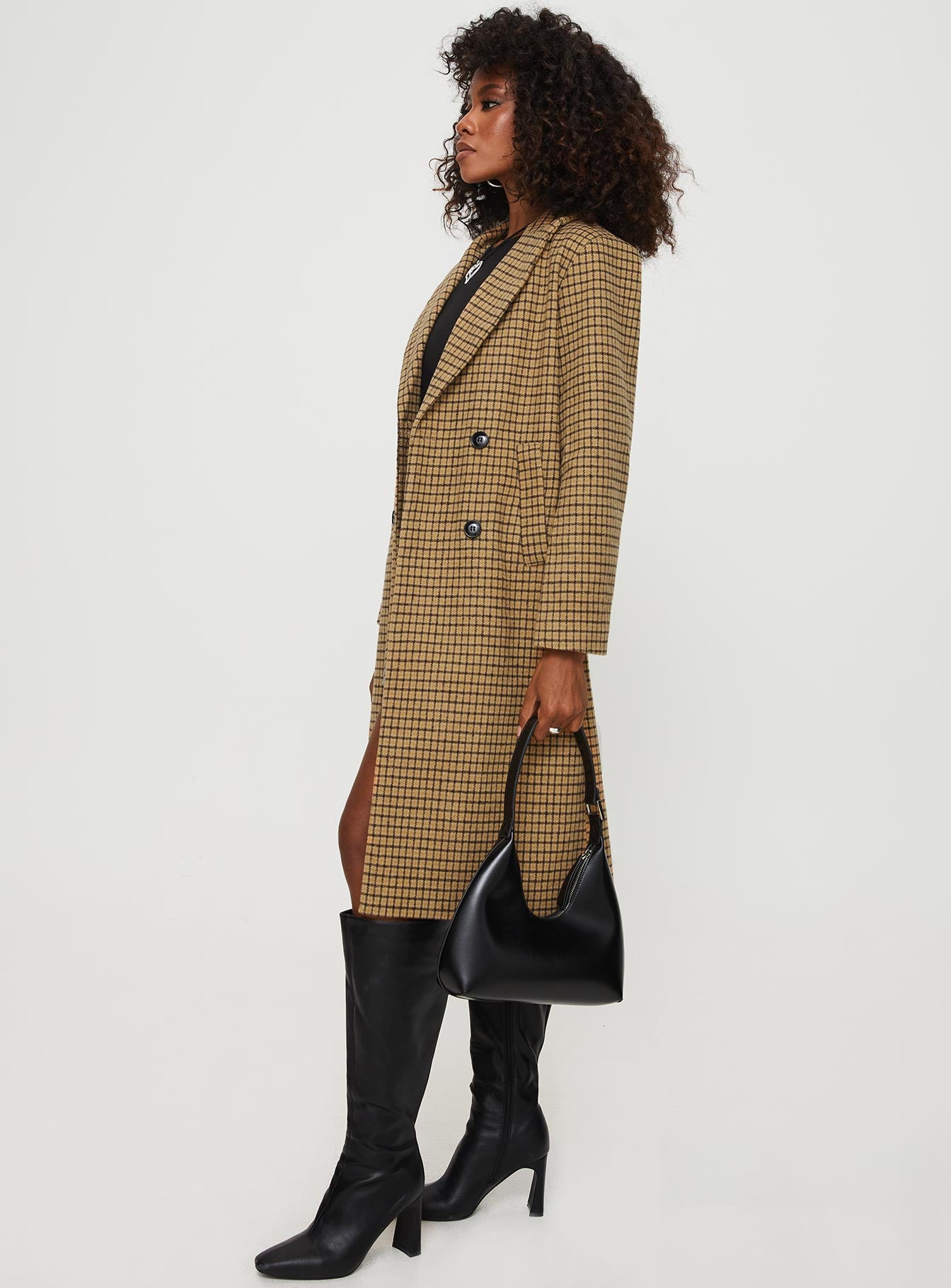 Temperature Longline Coat Brown Plaid - Image 4