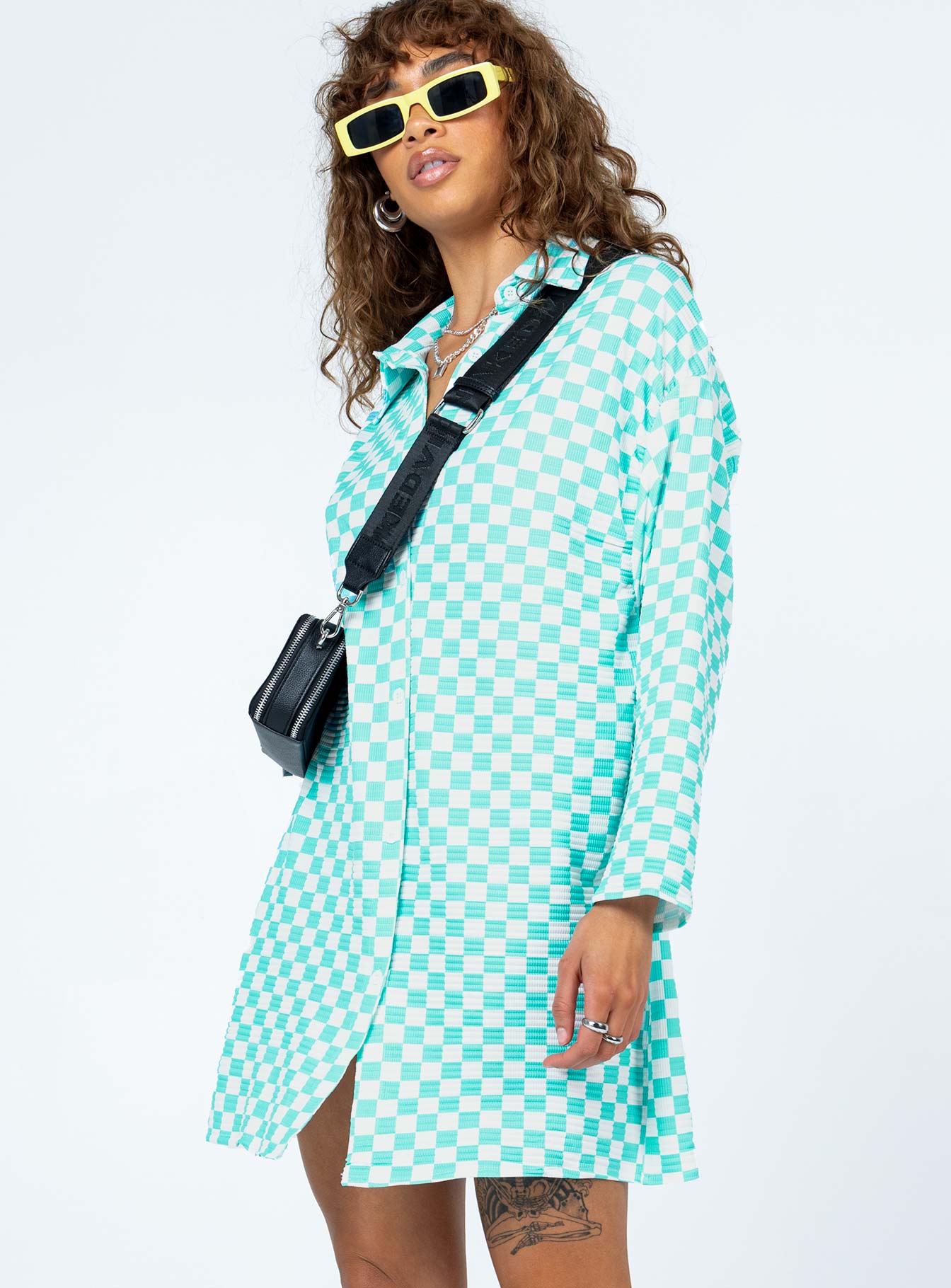 Loraine Shirt Mini Dress Blue Check - Image 4