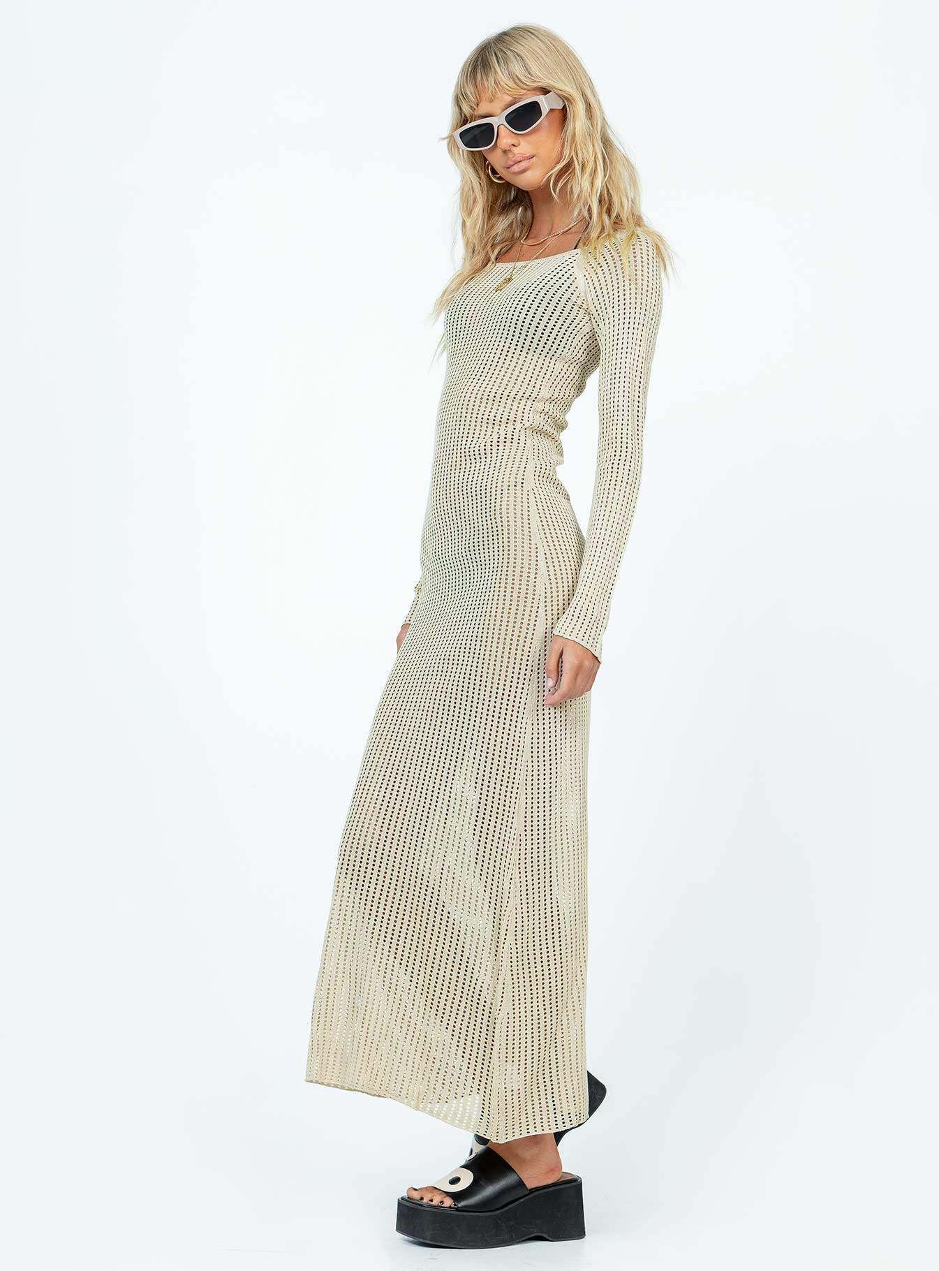 Kendor Long Sleeve Maxi Dress Beige - Image 4