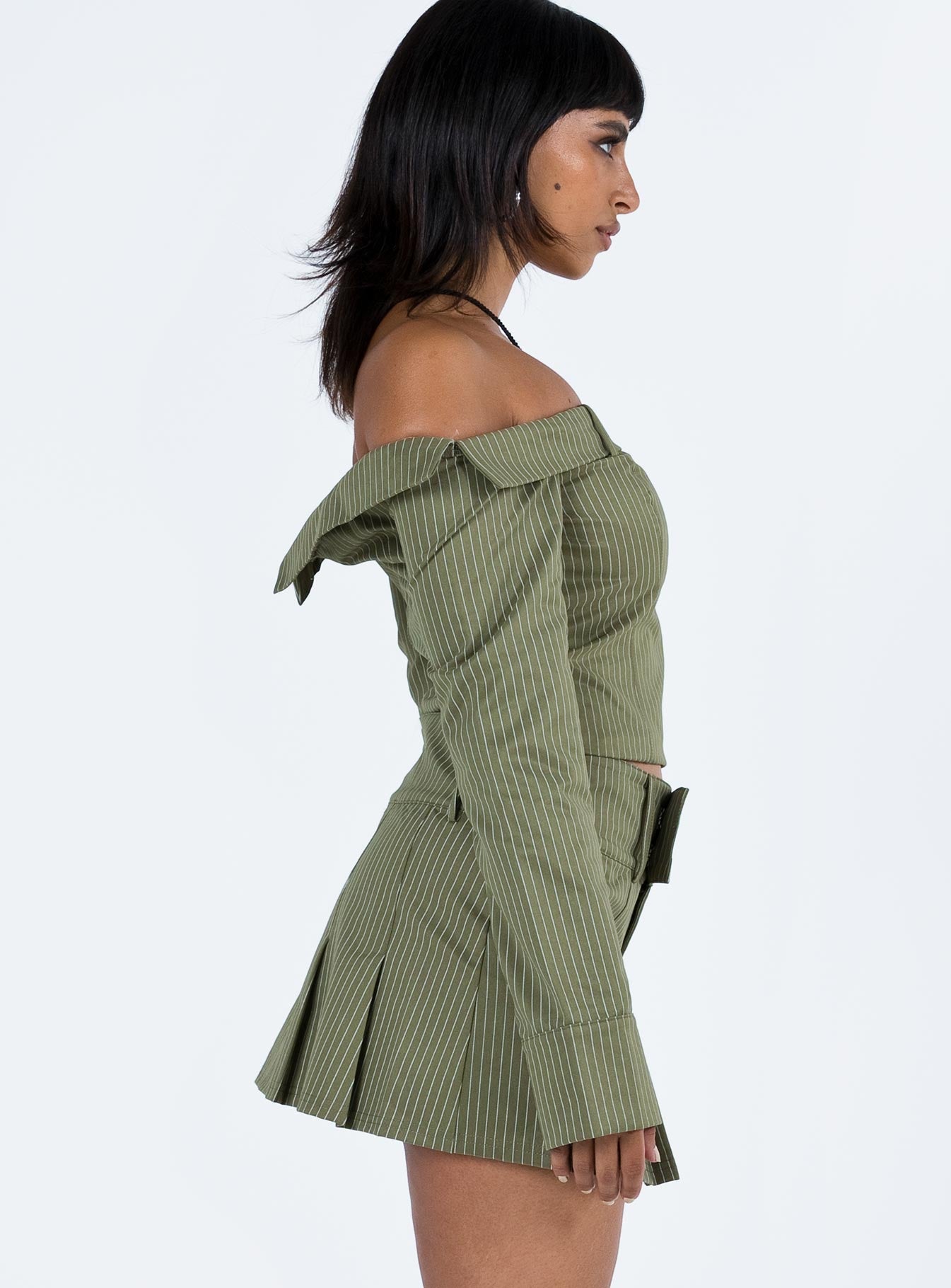 Valentina Cargo Mini Skirt Green Pinstripe - Image 4
