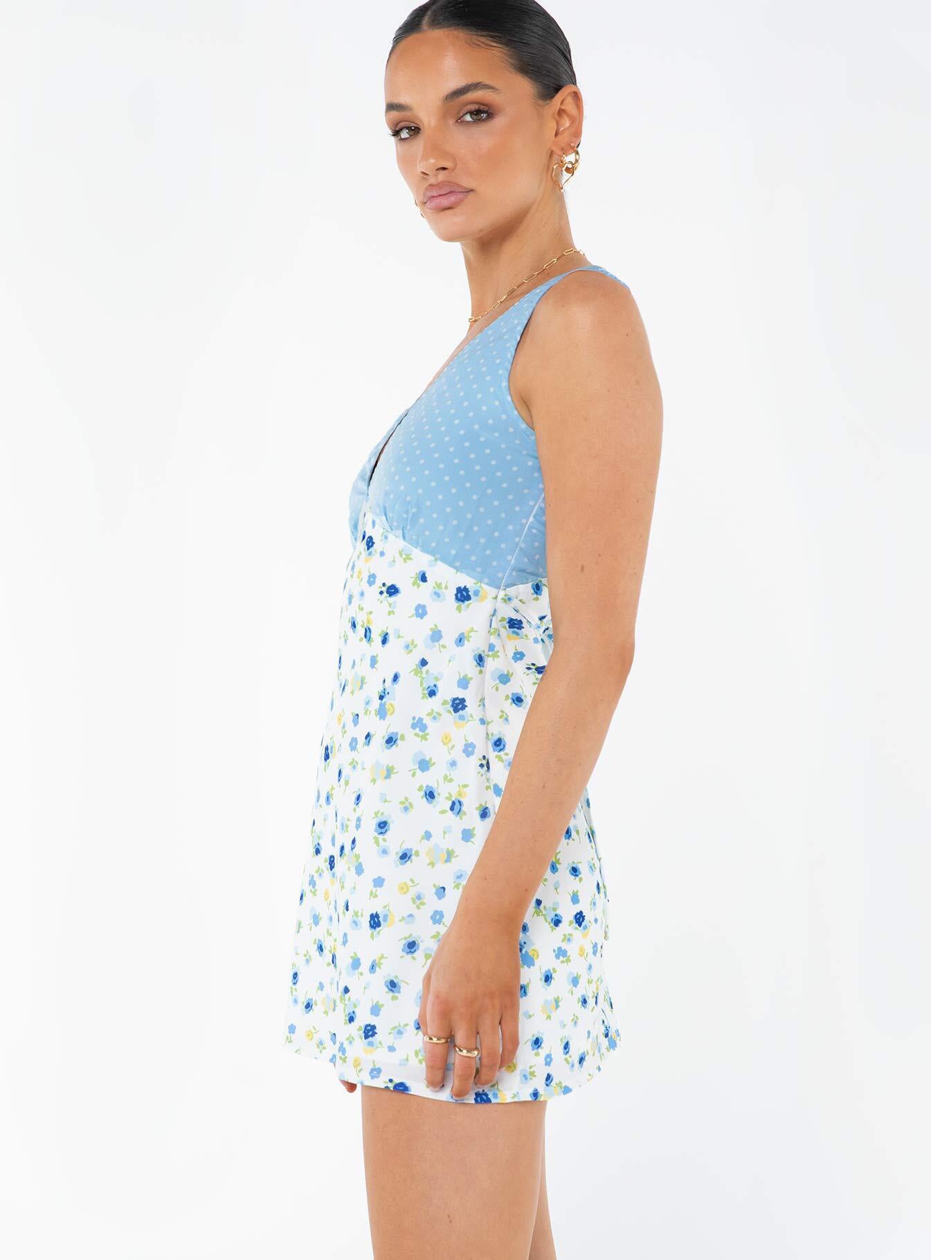 Nellie Spliced Mini Dress Blue / White - Image 4