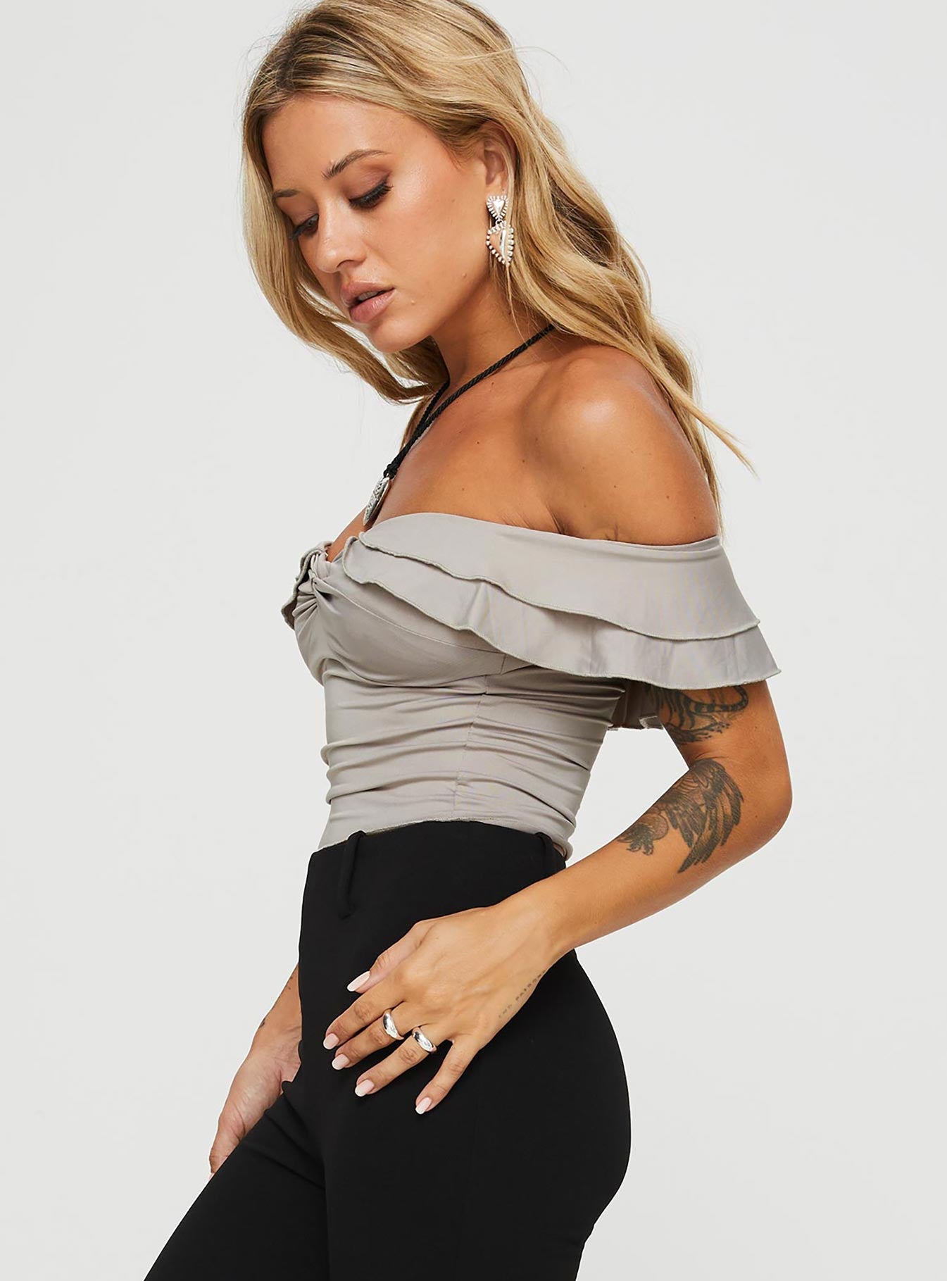 Farino Off The Shoulder Top Grey - Image 3