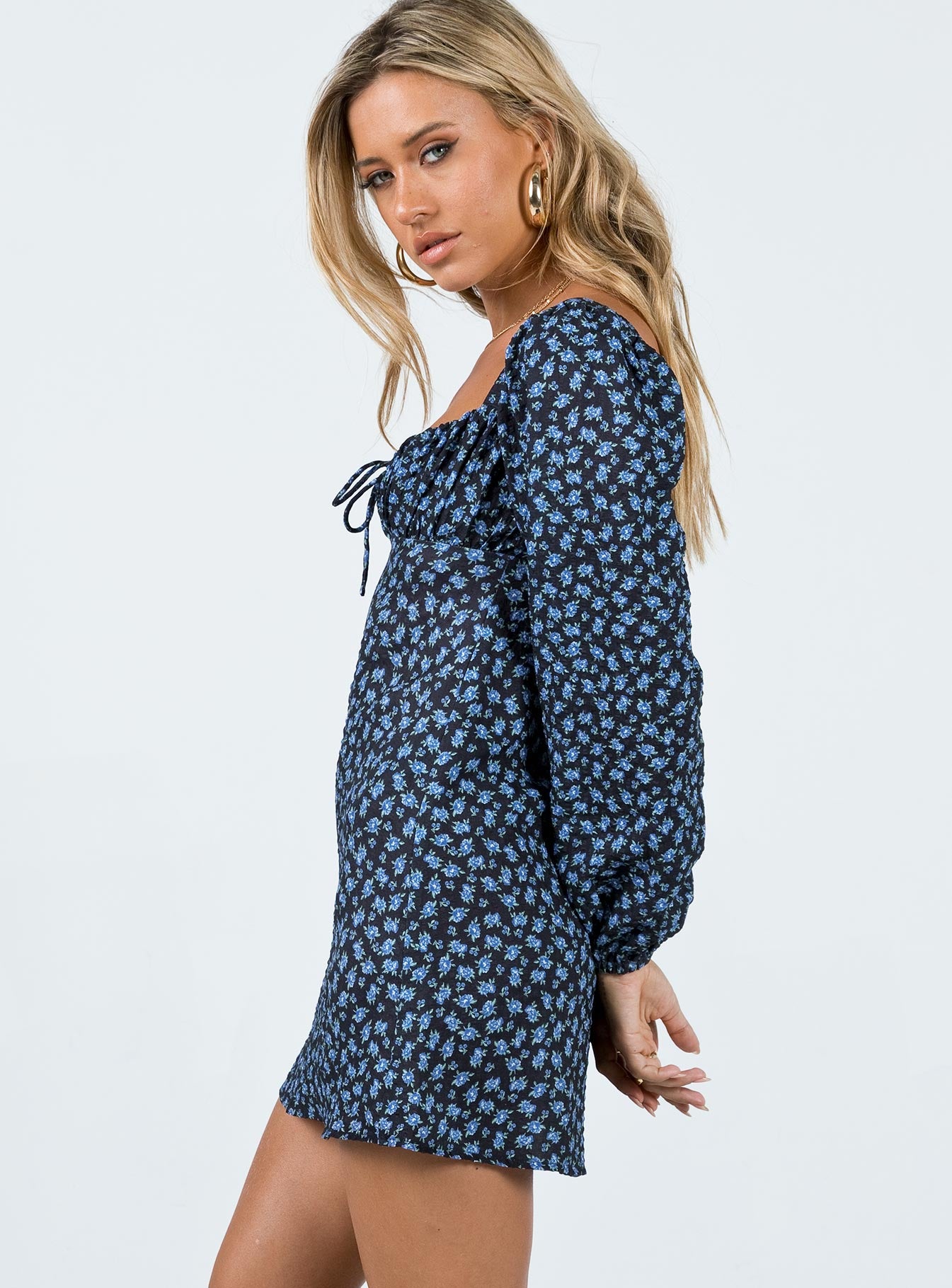 Yallara Long Sleeve Mini Dress Black / Floral - Image 4