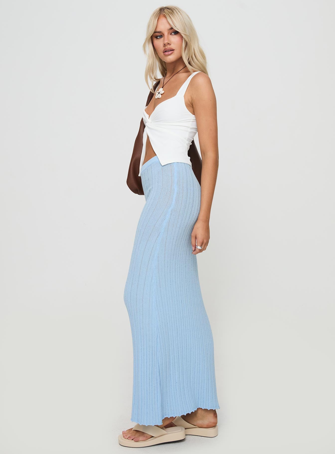 Belle Knit Maxi Skirt Baby Blue - Image 4