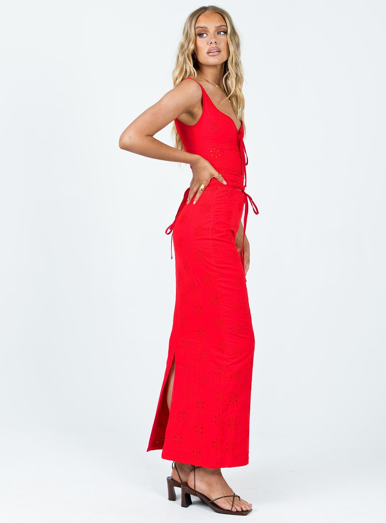 Flowerfields Maxi Skirt Red - Image 4