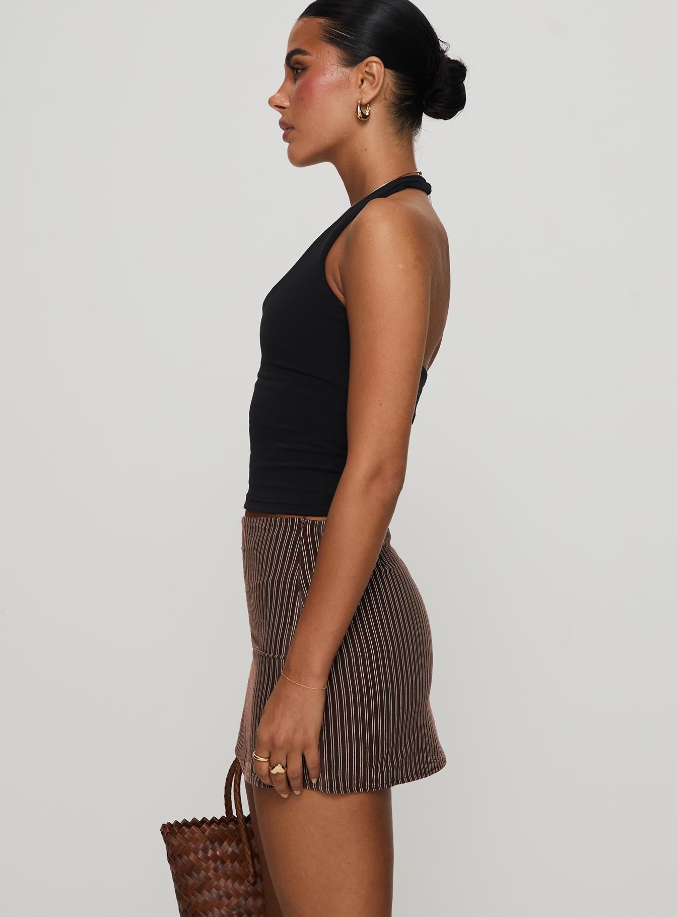 Rozetti Mini Skirt Brown Stripe - Image 4