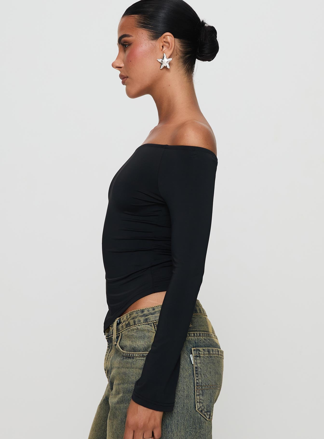 Endellion Off Shoulder Long Sleeve Top Black - Image 4