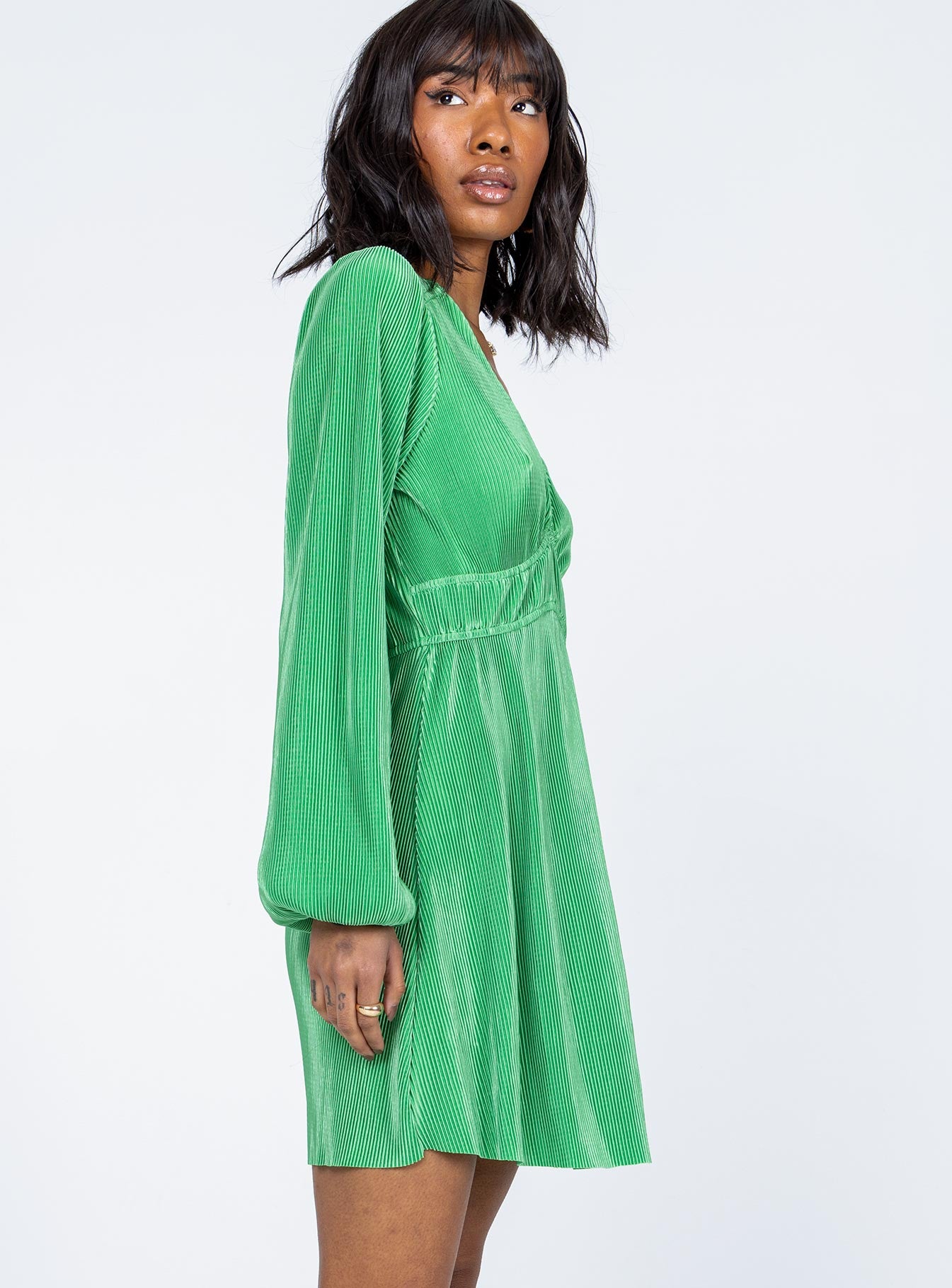Milan Long Sleeve Mini Dress Green - Image 3