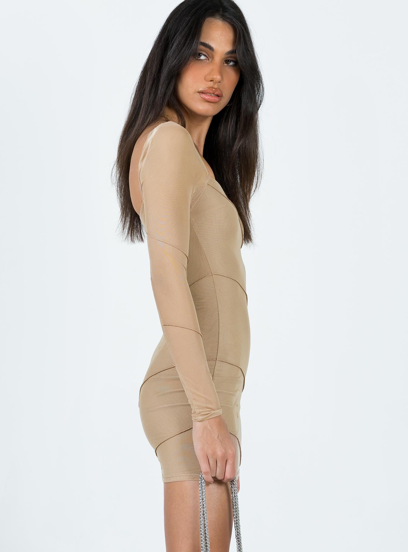 Navaline Mini Dress Beige - Image 3