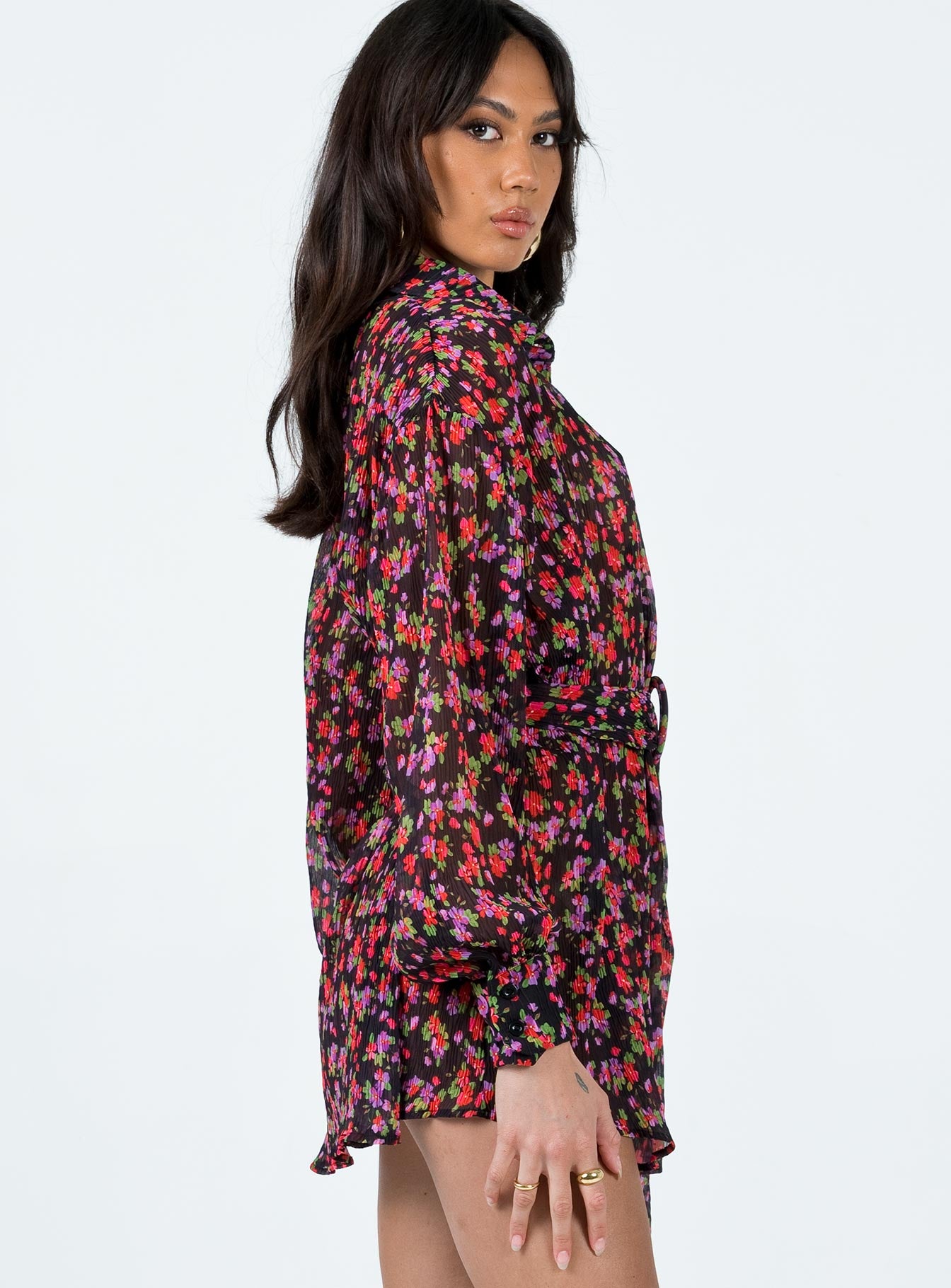 Edena Mini Dress Black Floral - Image 4