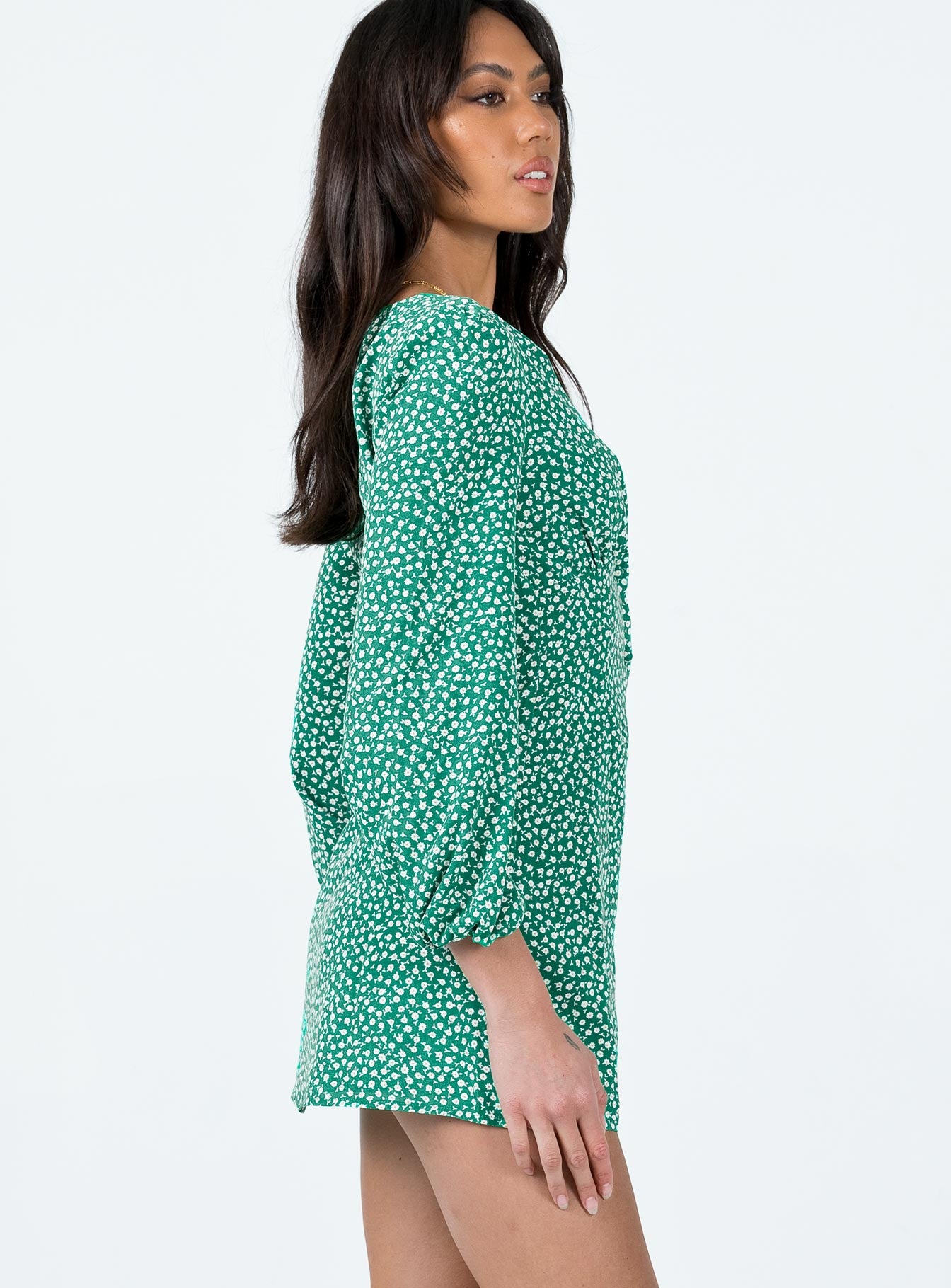 Kiata Long Sleeve Mini Dress Green / Floral - Image 4