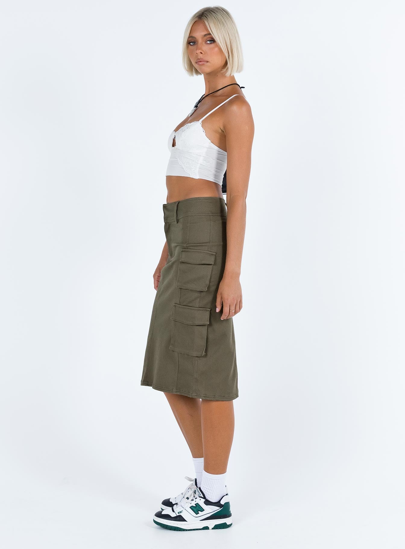 Alida Cargo Midi Skirt Olive Green - Image 4