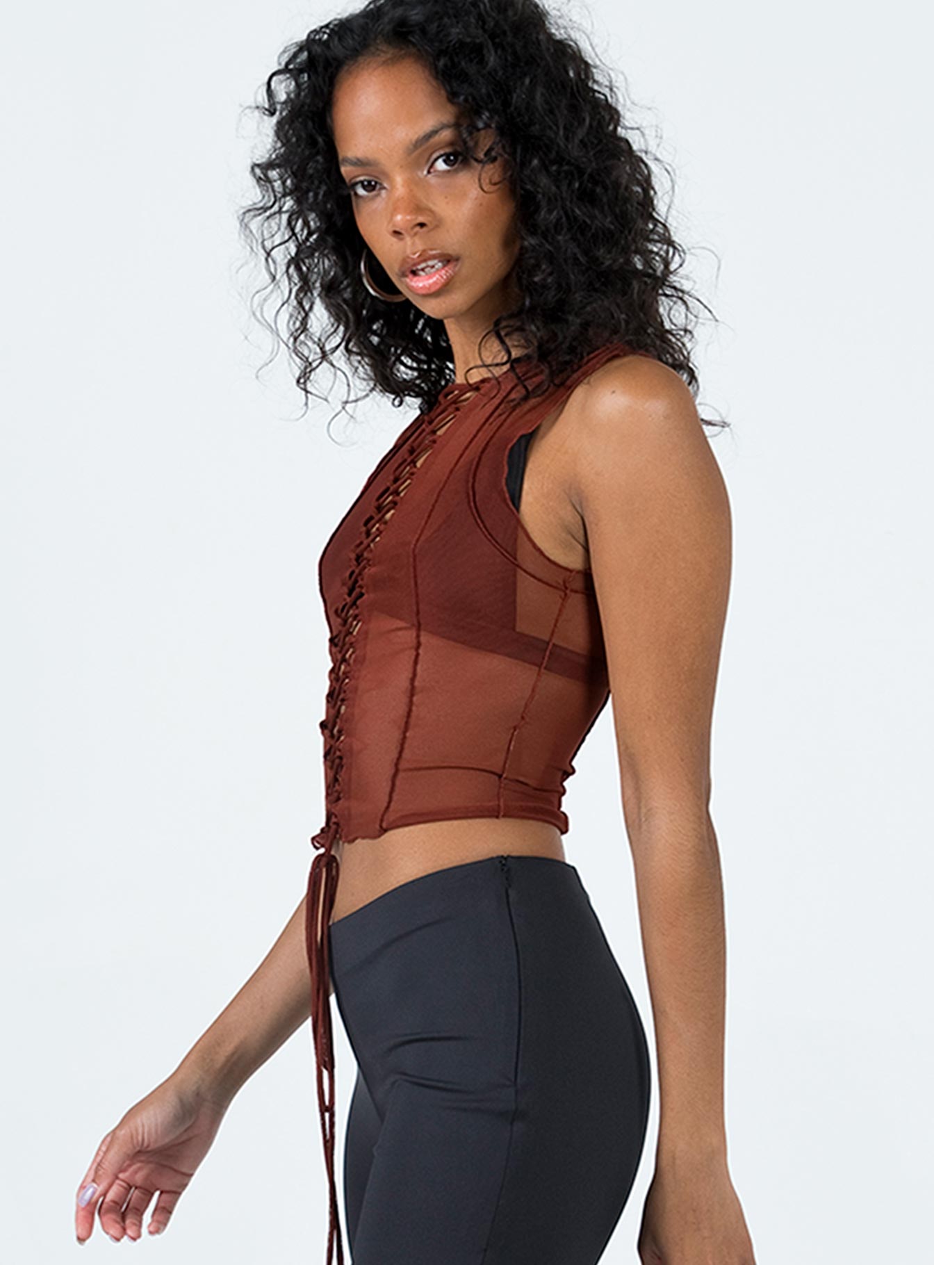 Carlingford Lace Up Top Brown - Image 3