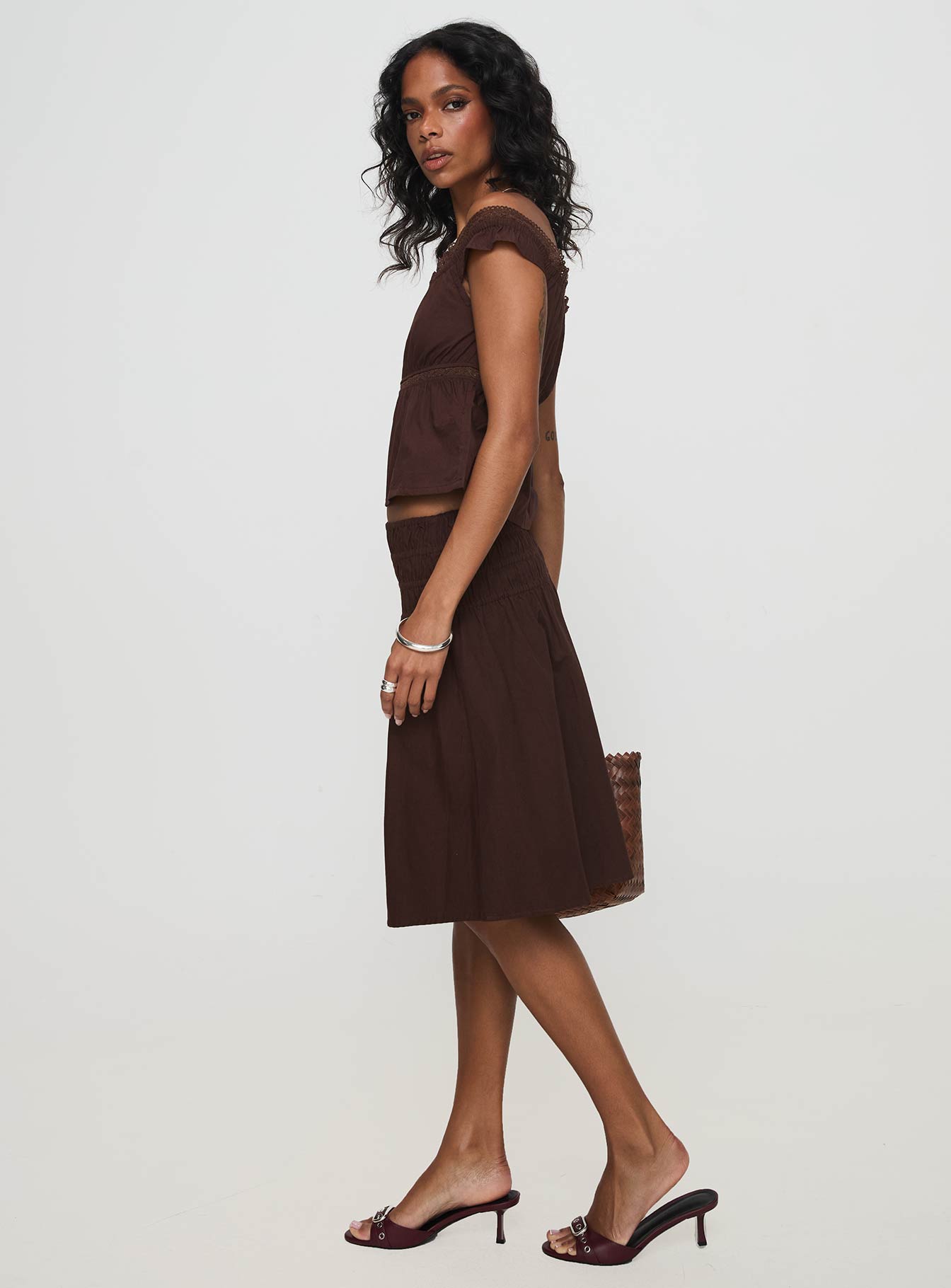 Neleta Midi Skirt Brown - Image 4