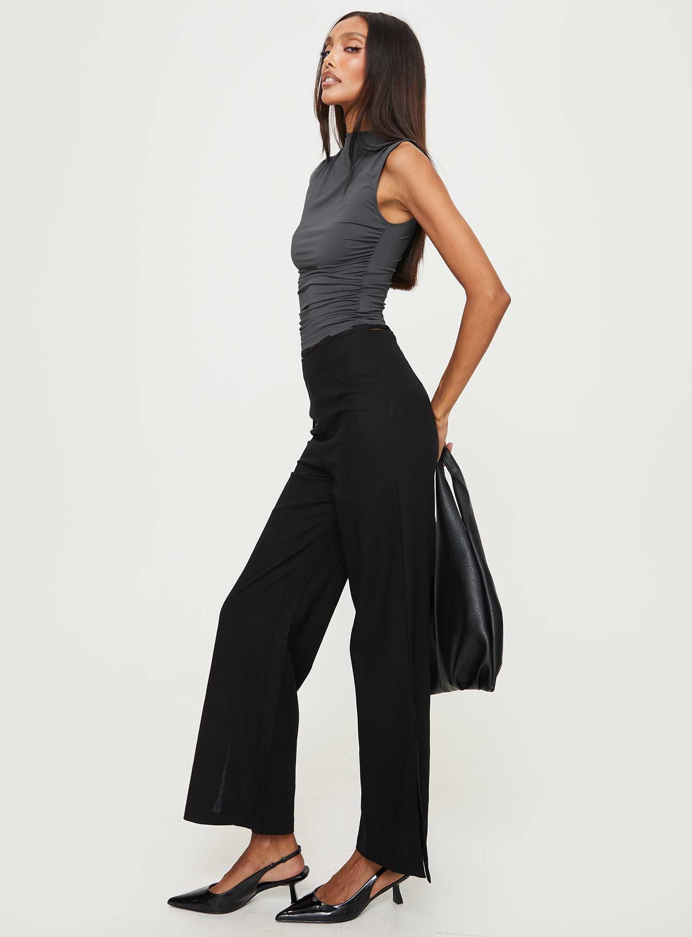 Threaded Waistband Low Waist Pant Black - Image 4