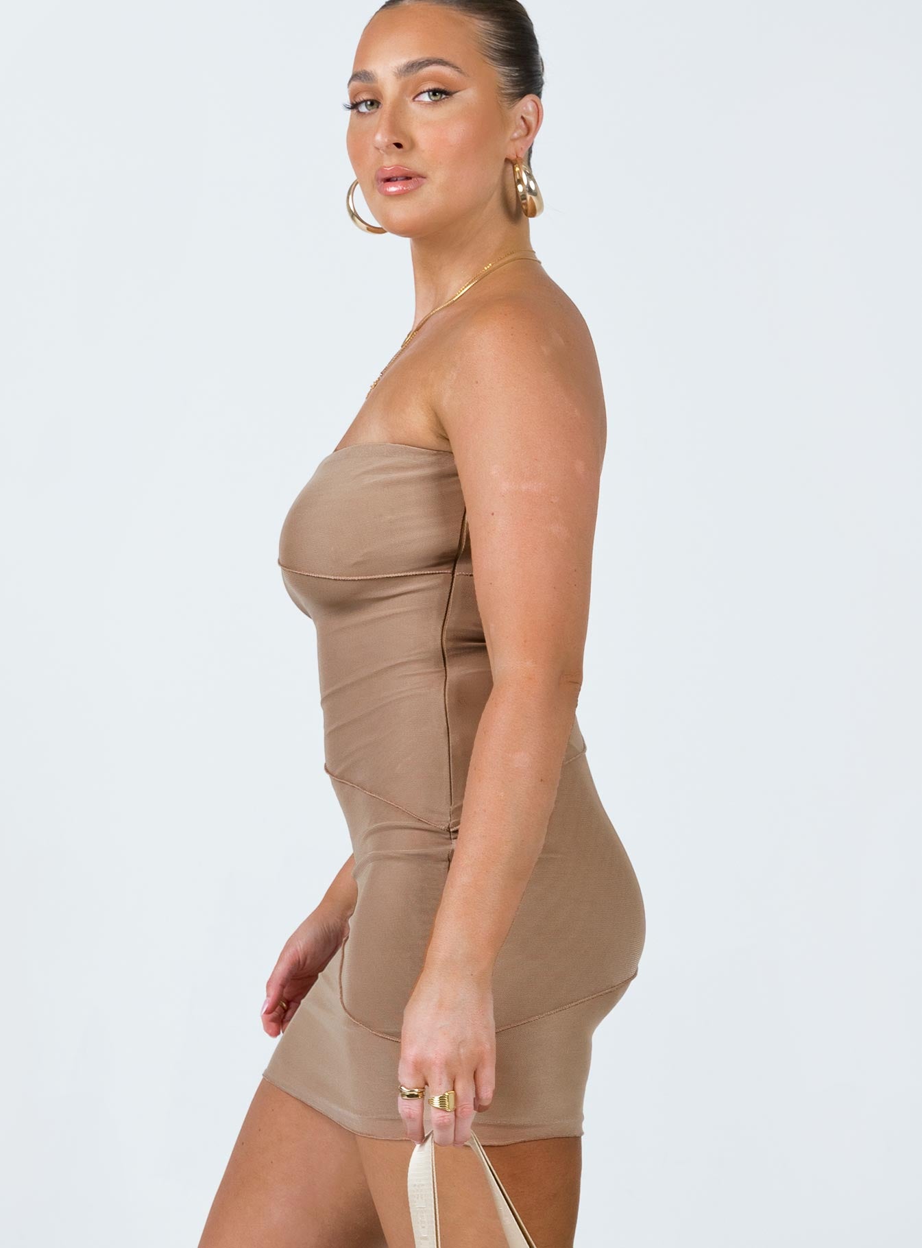 Giorgia Strapless Mini Dress Beige - Image 3