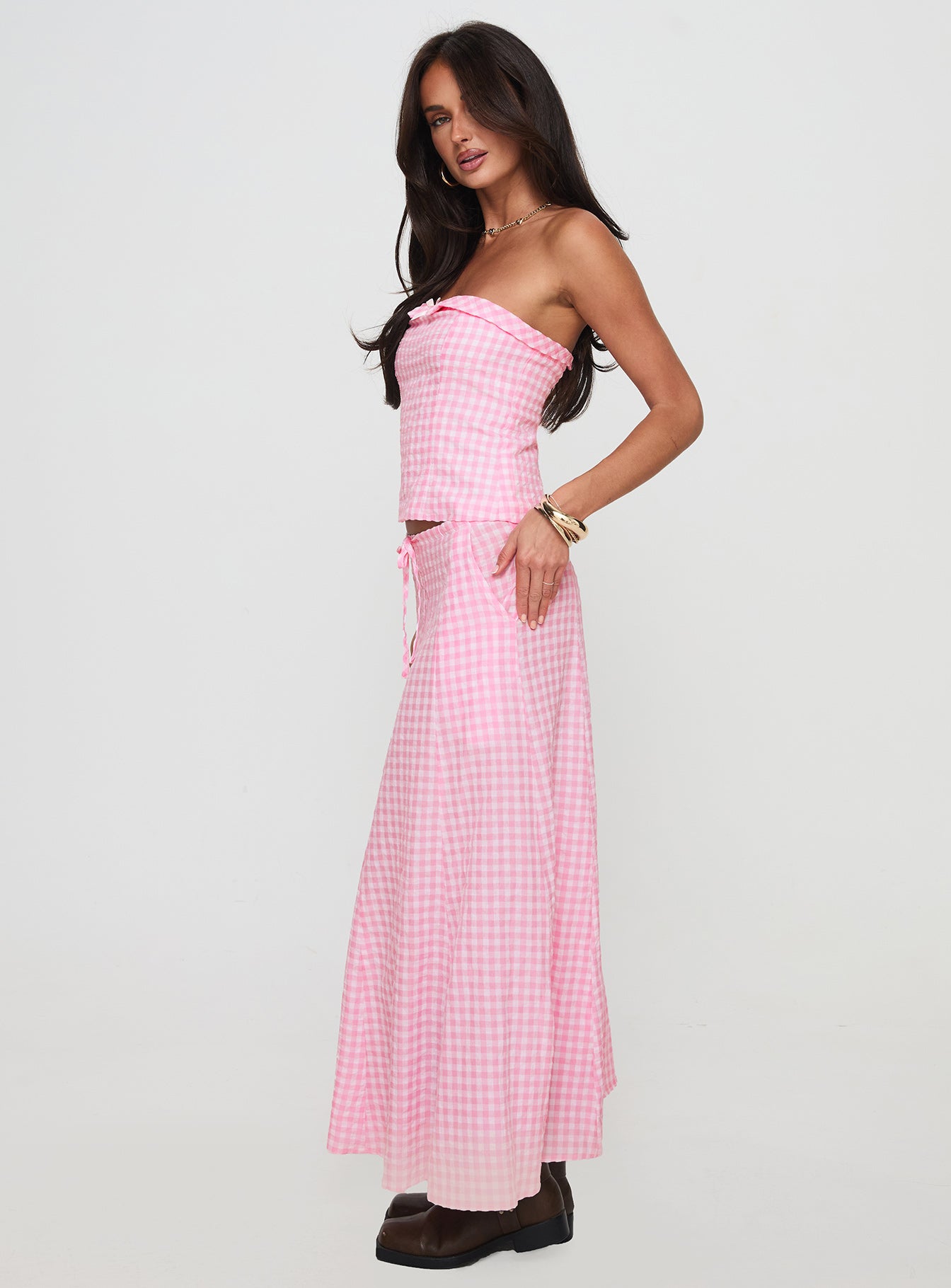 Carmino Maxi Skirt Pink Check - Image 4