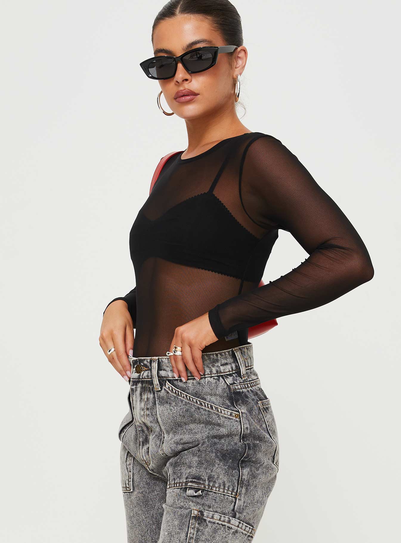 Minsky Long Sleeve Mesh Bodysuit Black - Image 4