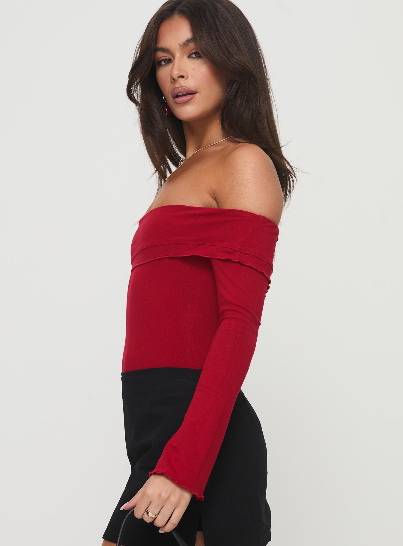 Afterglow Off The Shoulder Bodysuit Burgundy - Image 4