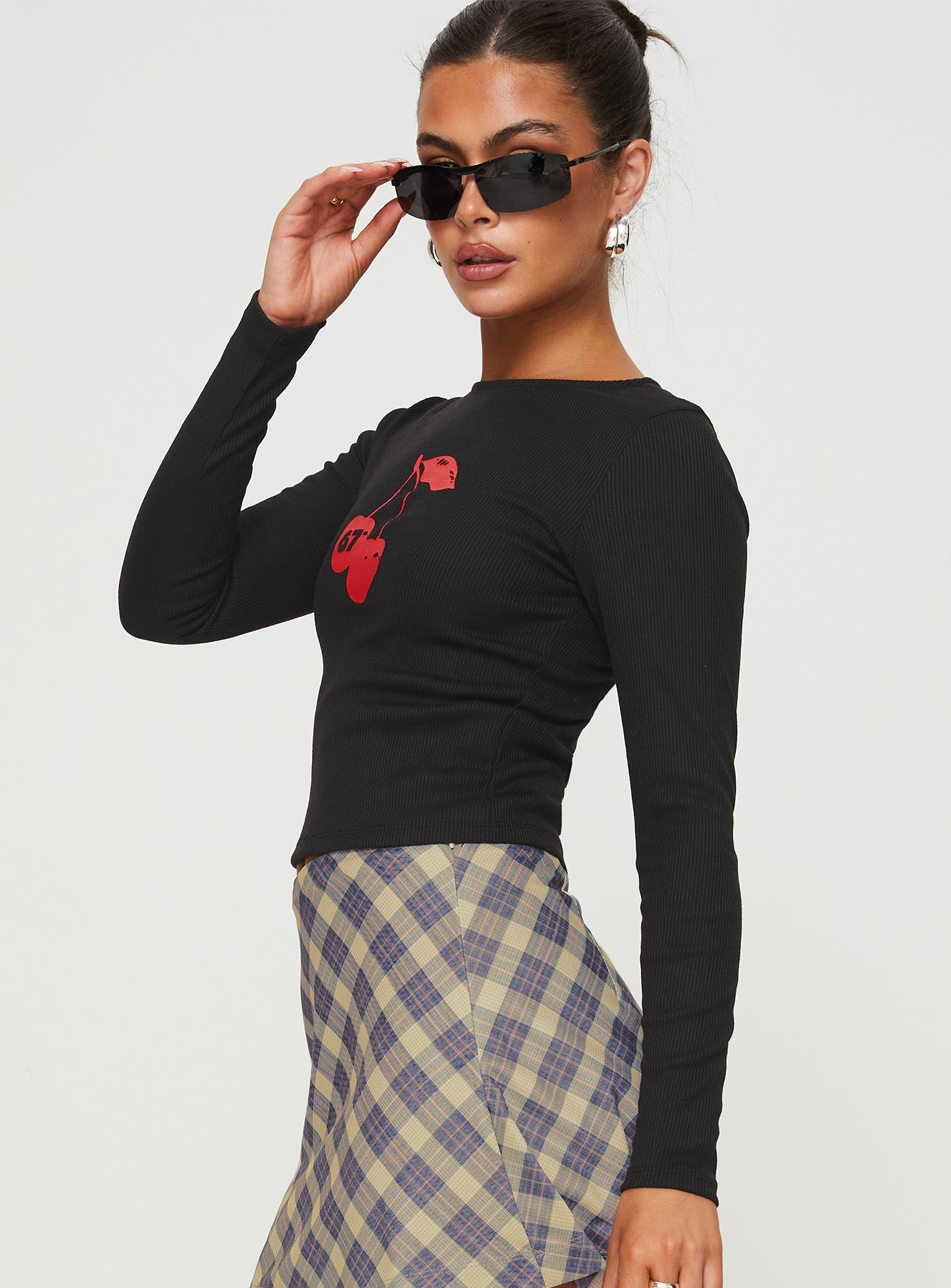 Cherries & Cream Long Sleeve Top Black - Image 4