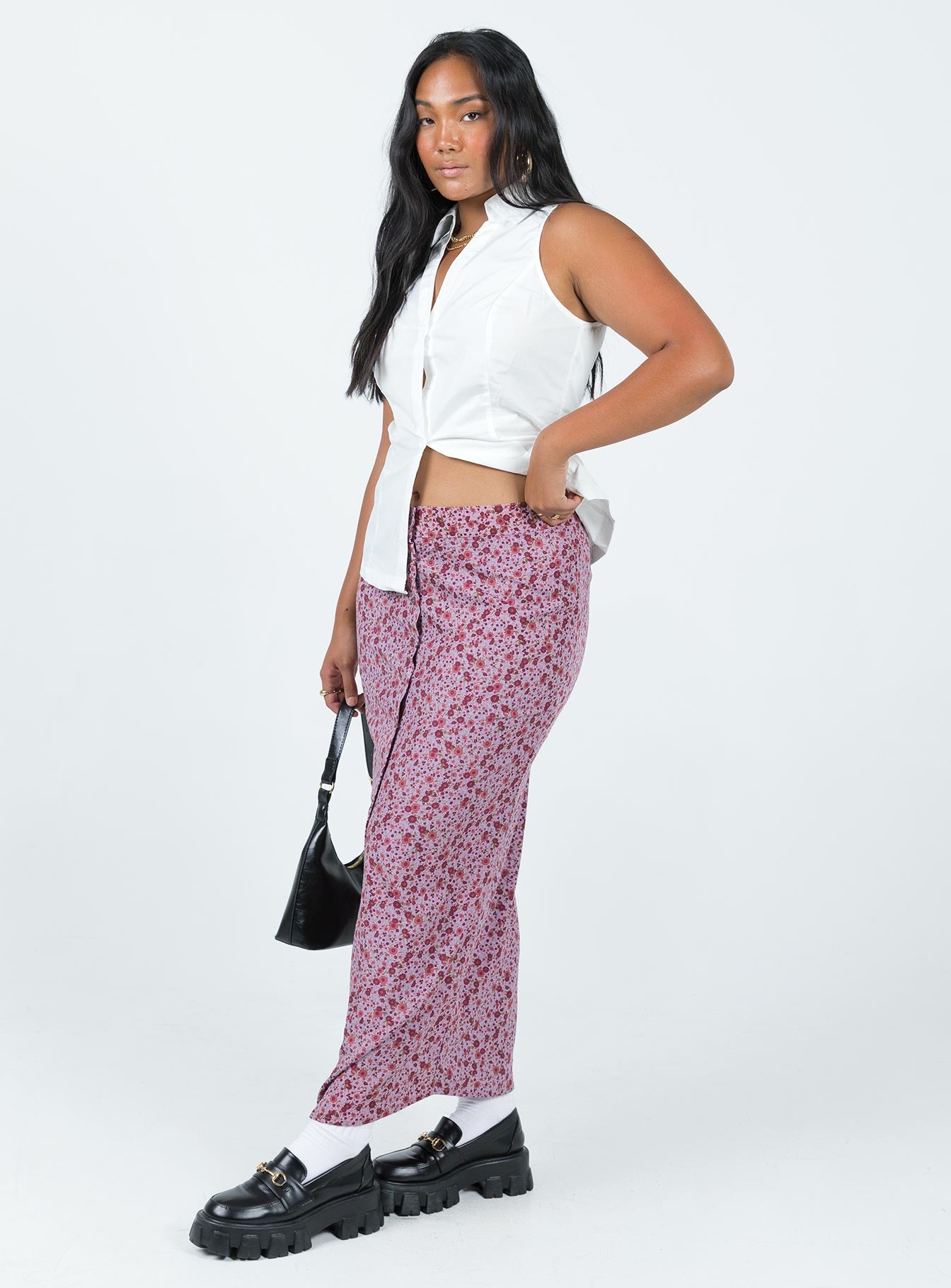 Motel Relow Skirt 90S Floral Burgundy - Image 3