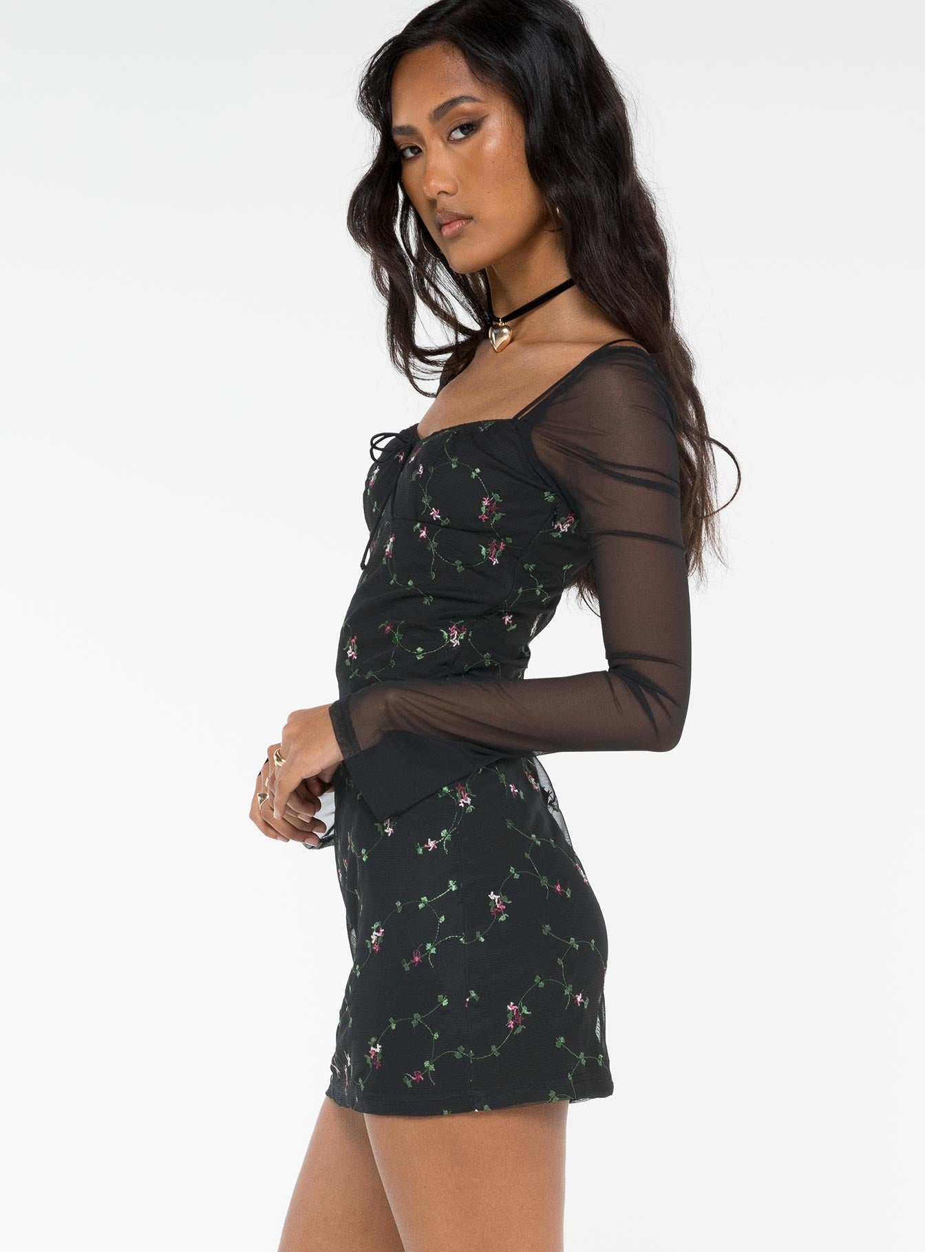 Quinny Long Sleeve Mini Dress Black - Image 4