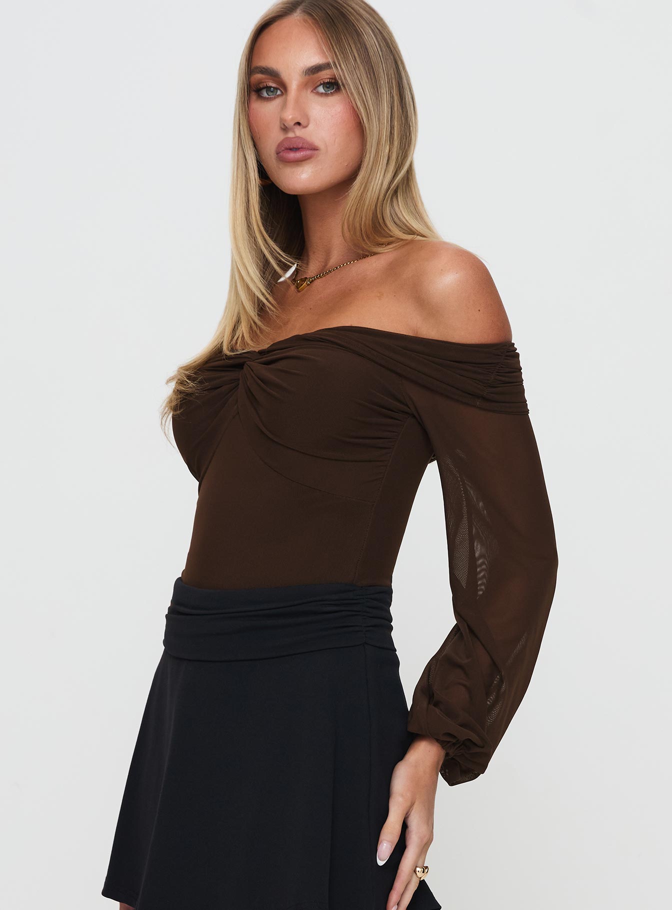 Babette Off The Shoulder Bodysuit Brown - Image 4